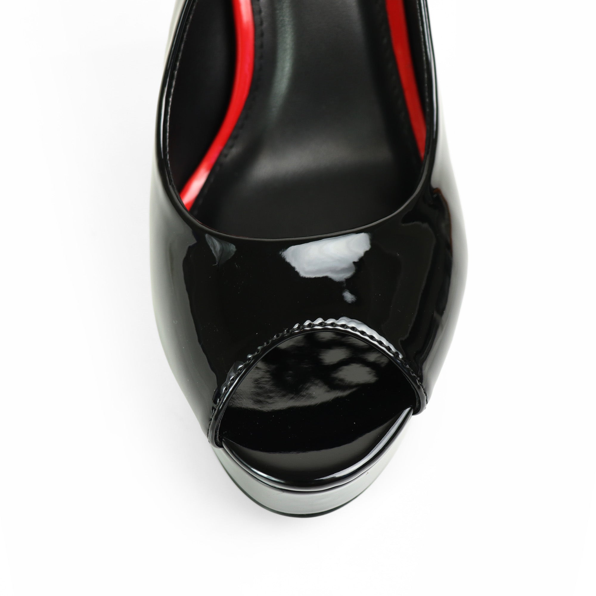 REMY-7 PEEP TOE PANTENT PUMP W/ HEEL BLACK