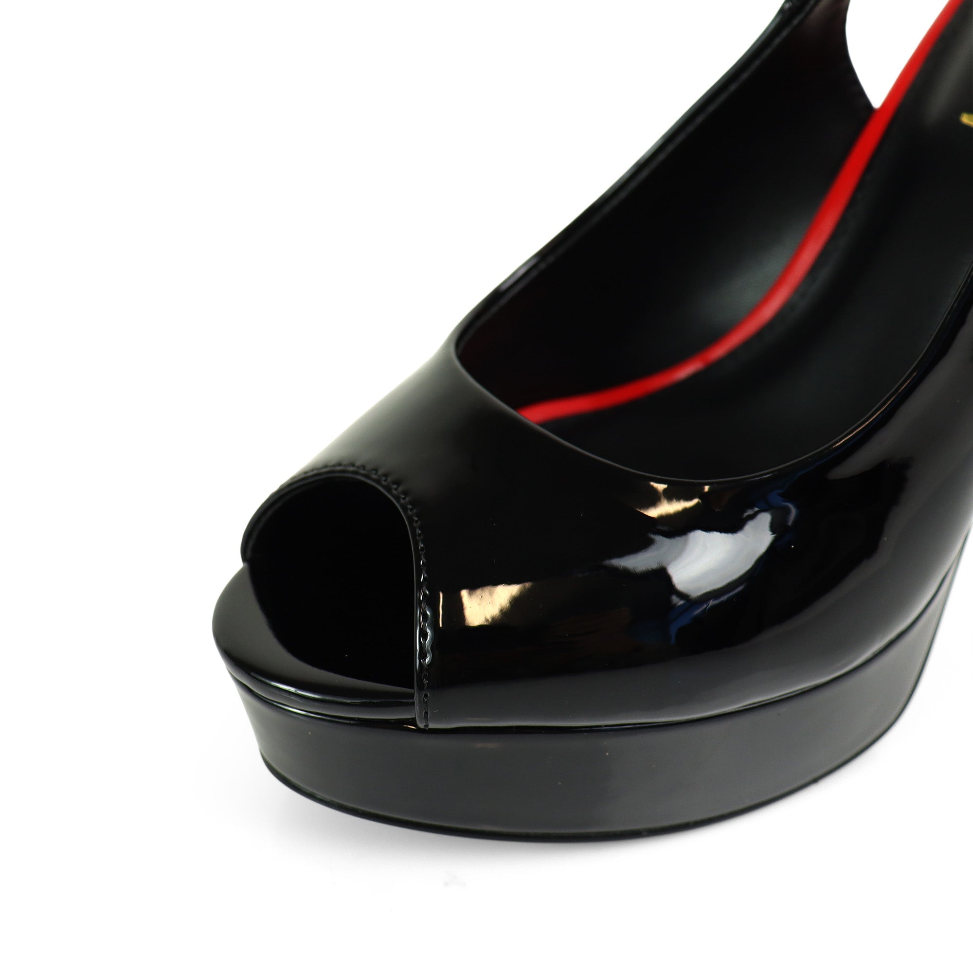REMY-7 PEEP TOE PANTENT PUMP W/ HEEL BLACK