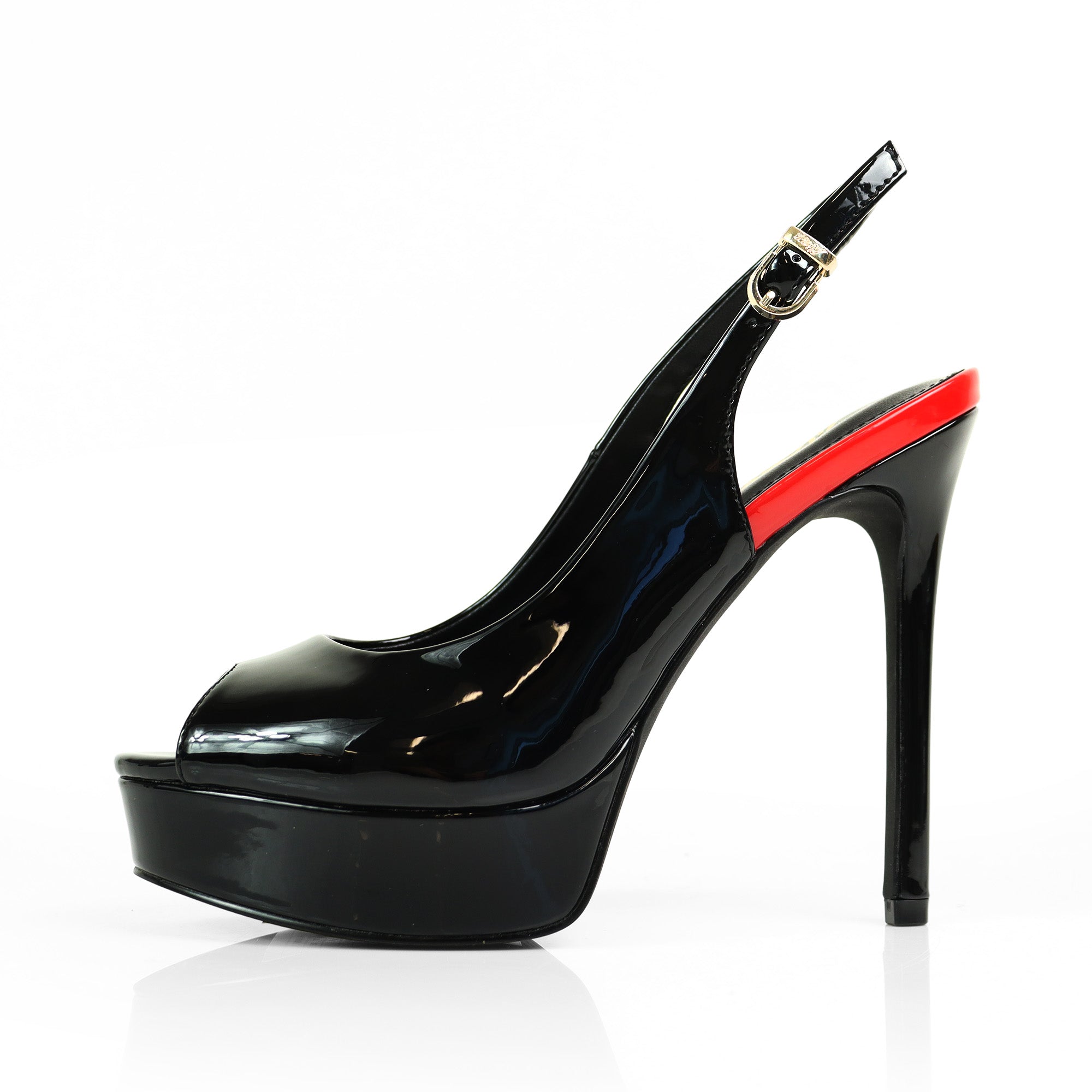 REMY-7 PEEP TOE PANTENT PUMP W/ HEEL BLACK