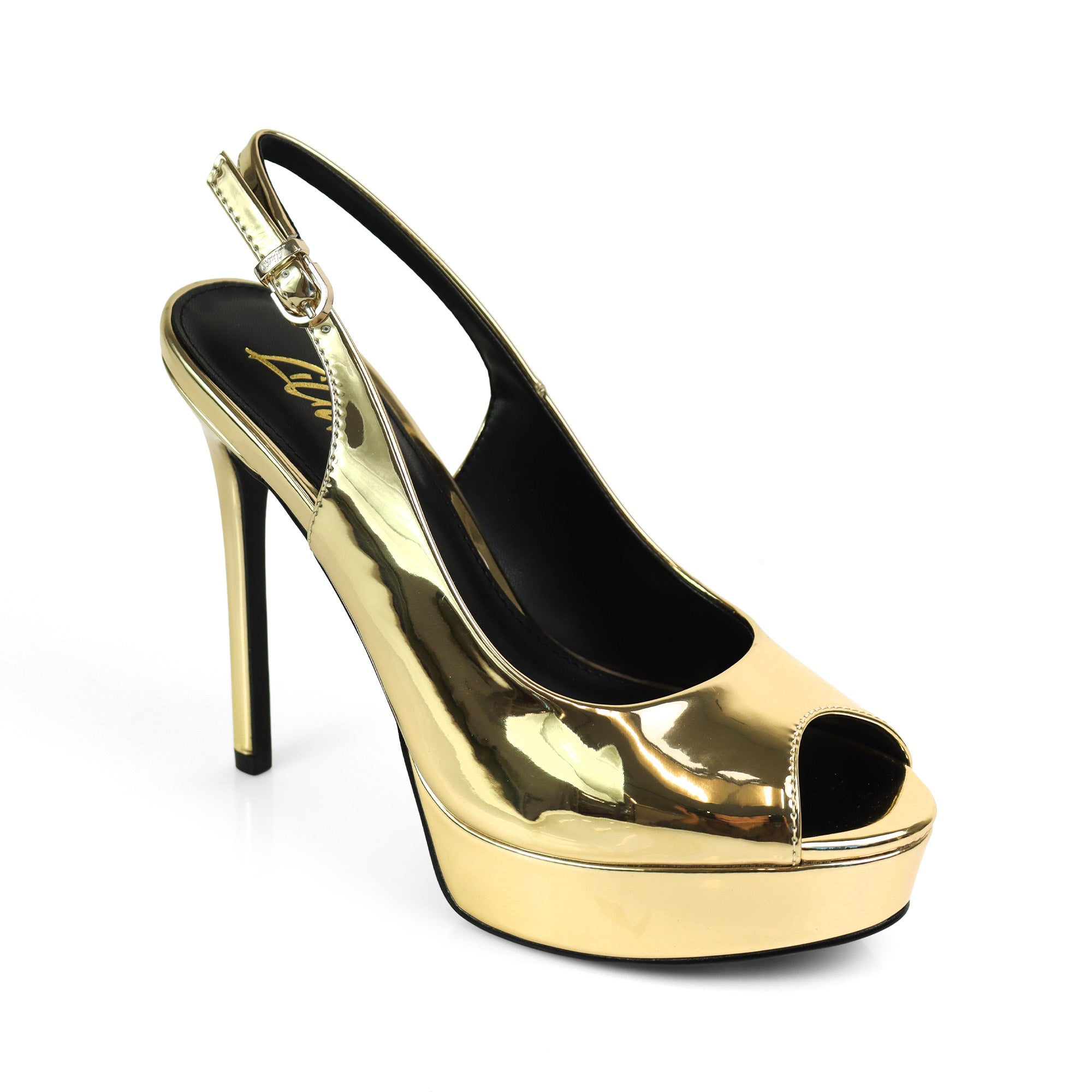 REMY-7 PEEP TOE PANTENT PUMP W/ HEEL GOLD