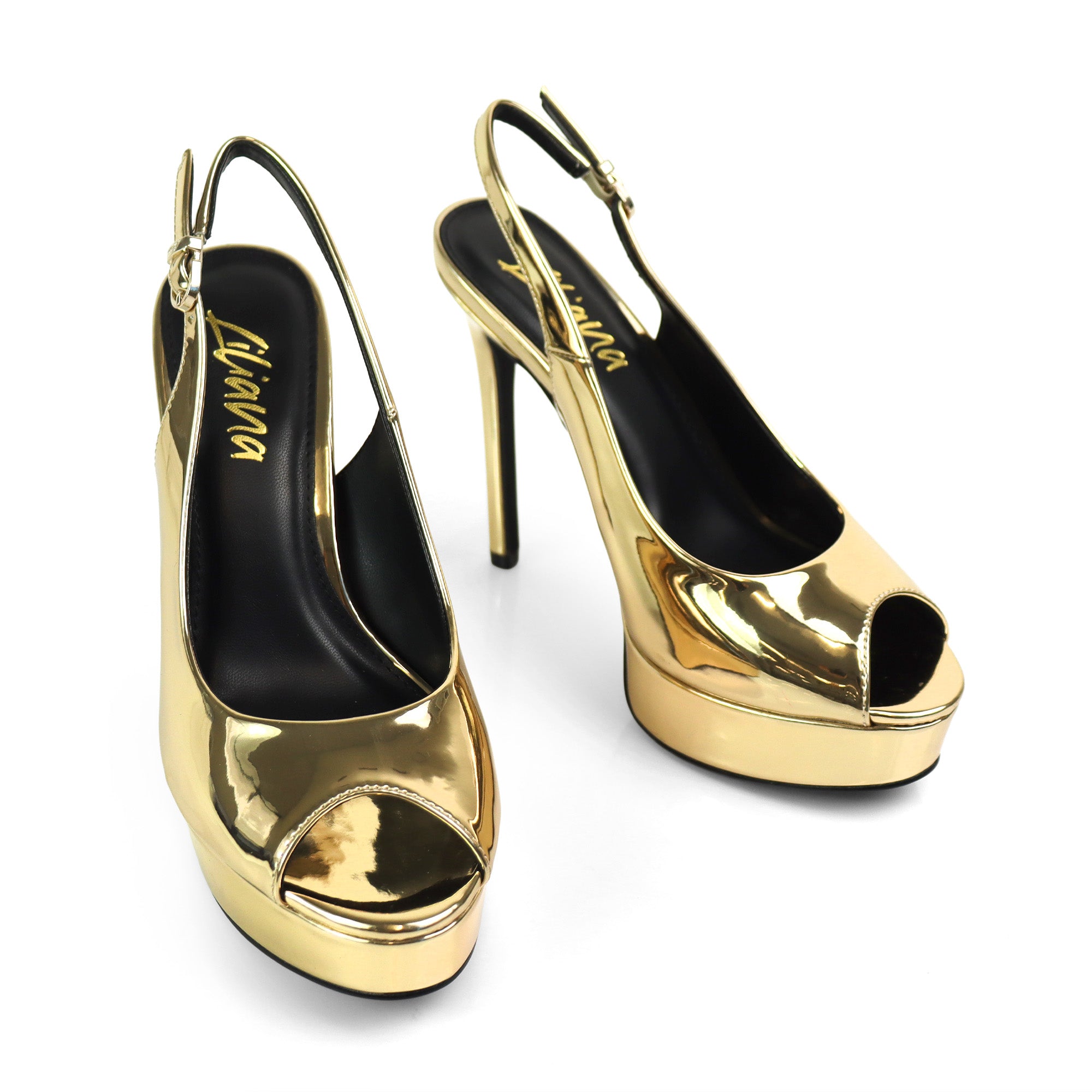 REMY-7 PEEP TOE PANTENT PUMP W/ HEEL GOLD