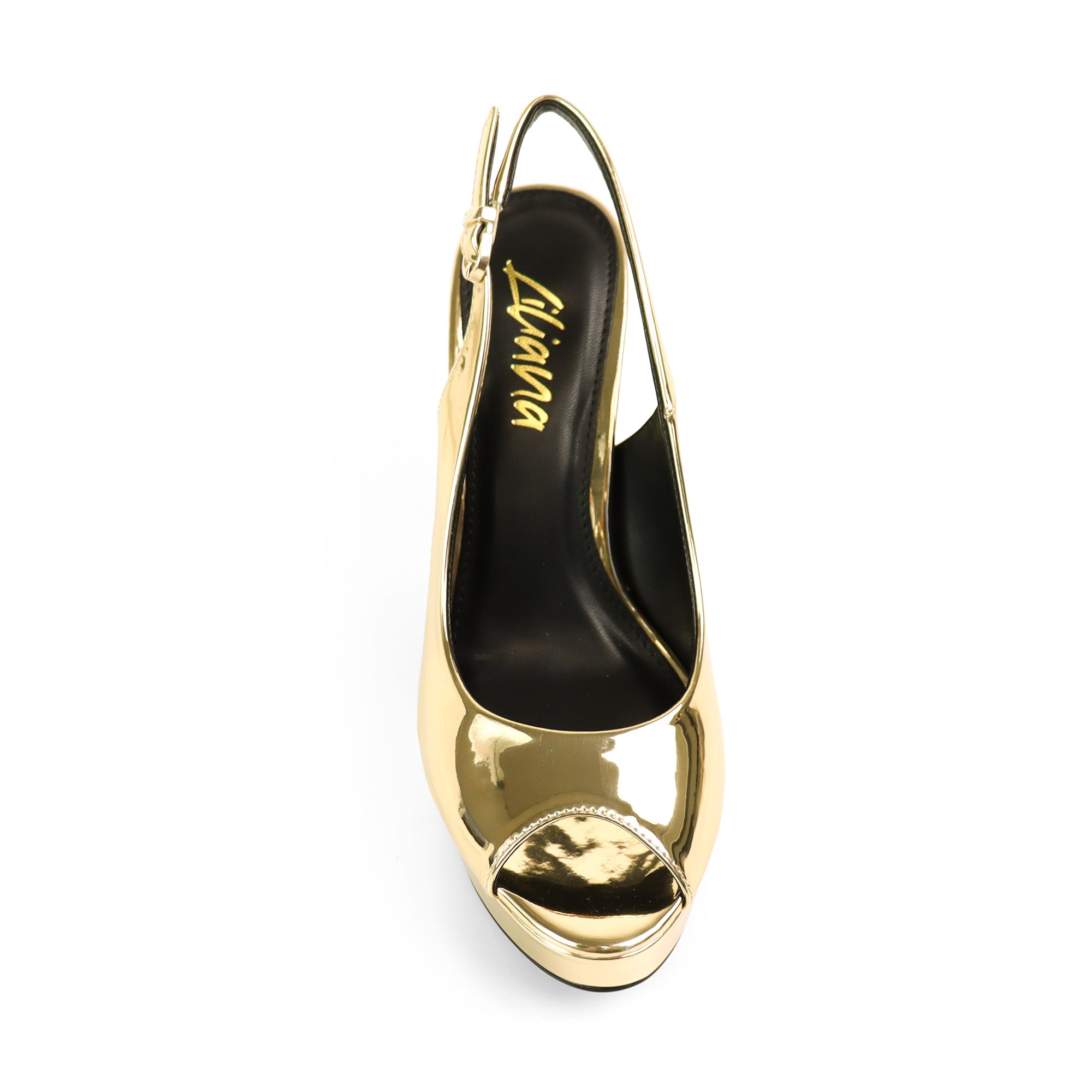 REMY-7 PEEP TOE PANTENT PUMP W/ HEEL GOLD