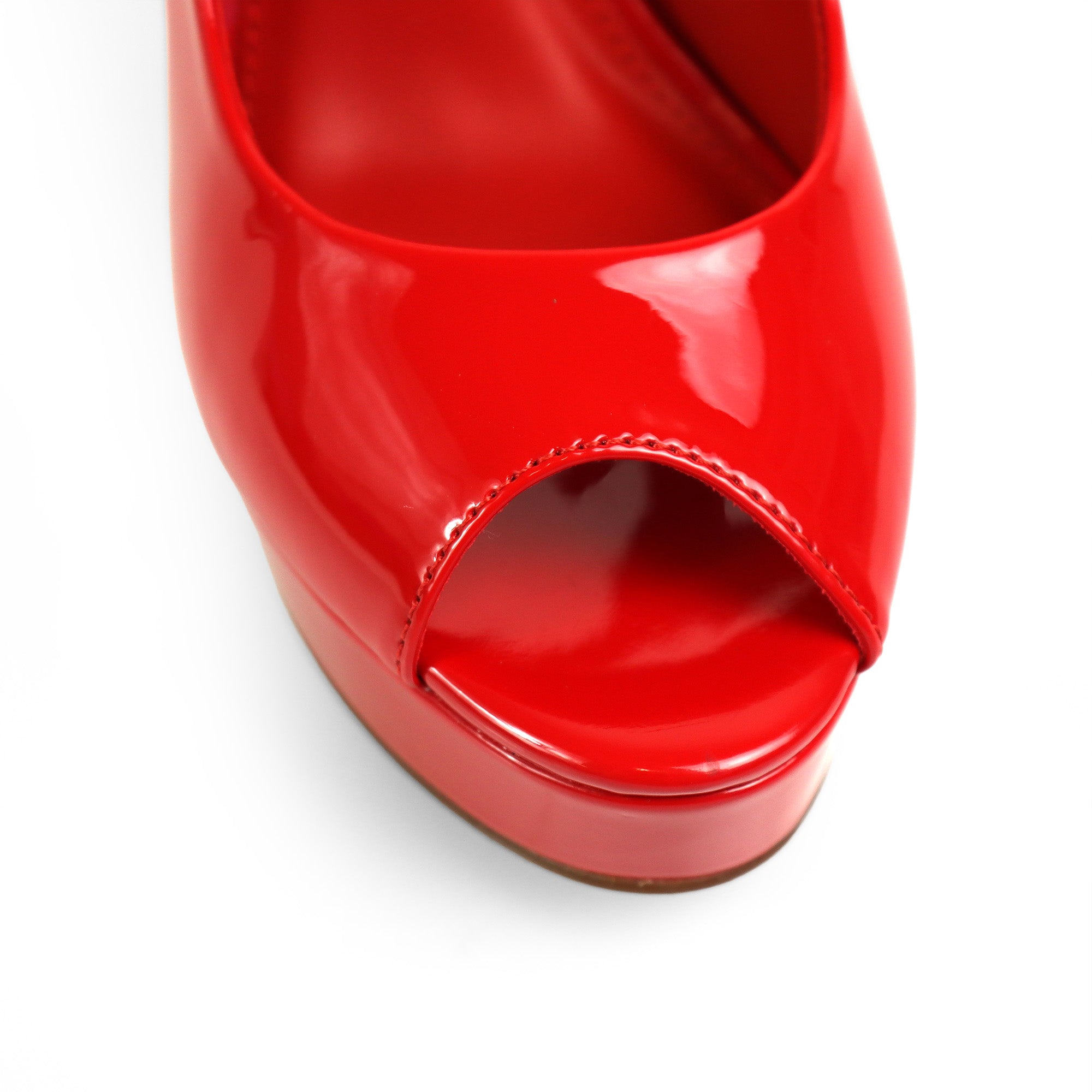 REMY-7 PEEP TOE PANTENT PUMP W/ HEEL RED