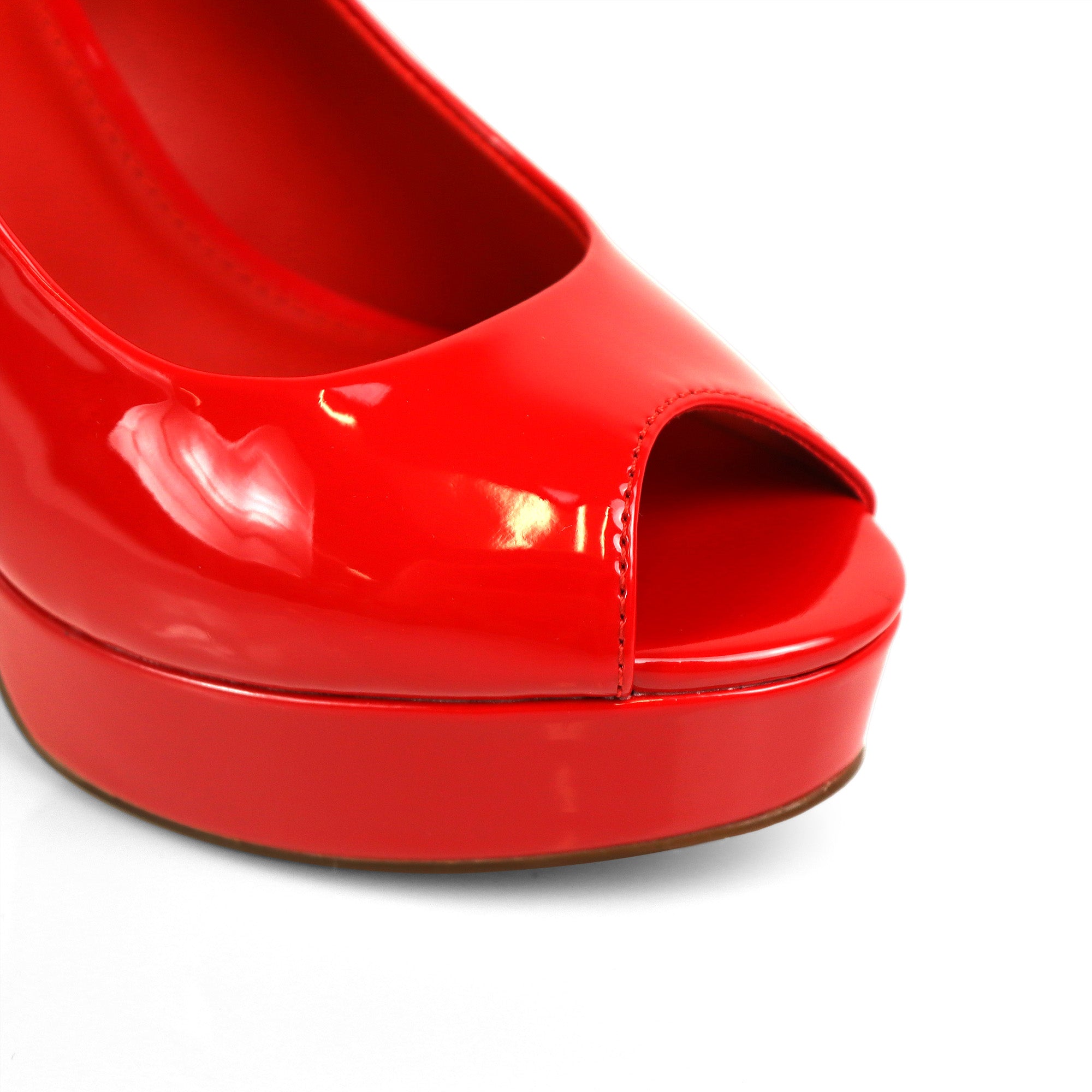 REMY-7 PEEP TOE PANTENT PUMP W/ HEEL RED