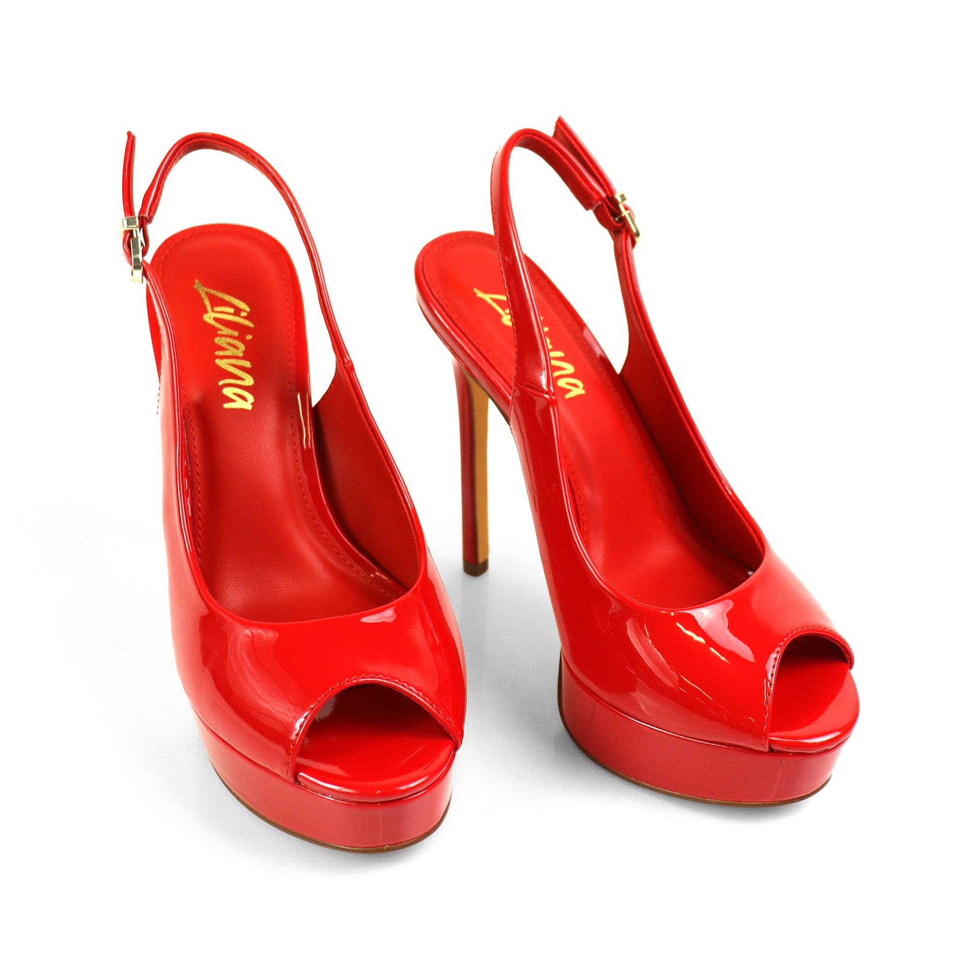 REMY-7 PEEP TOE PANTENT PUMP W/ HEEL RED