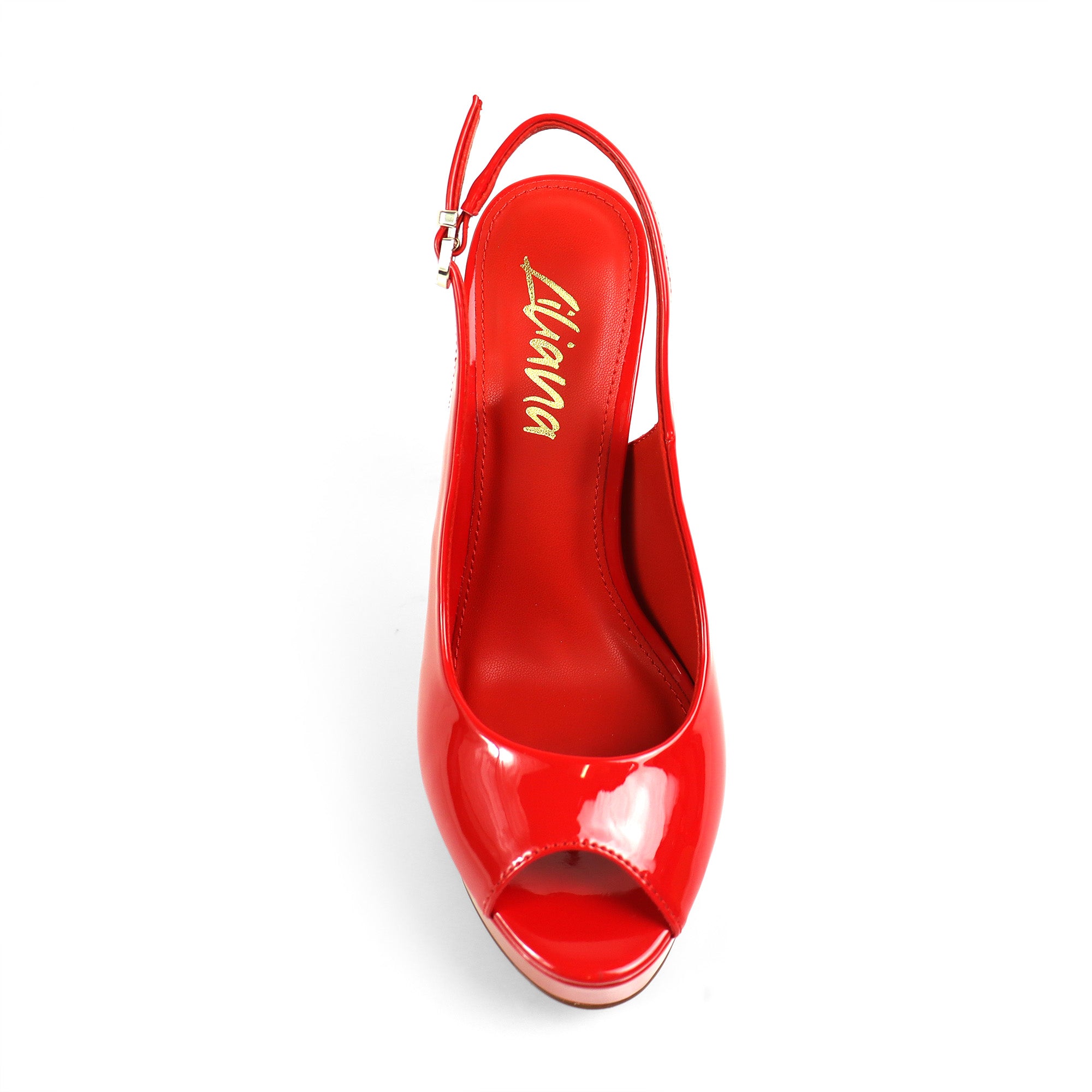 REMY-7 PEEP TOE PANTENT PUMP W/ HEEL RED