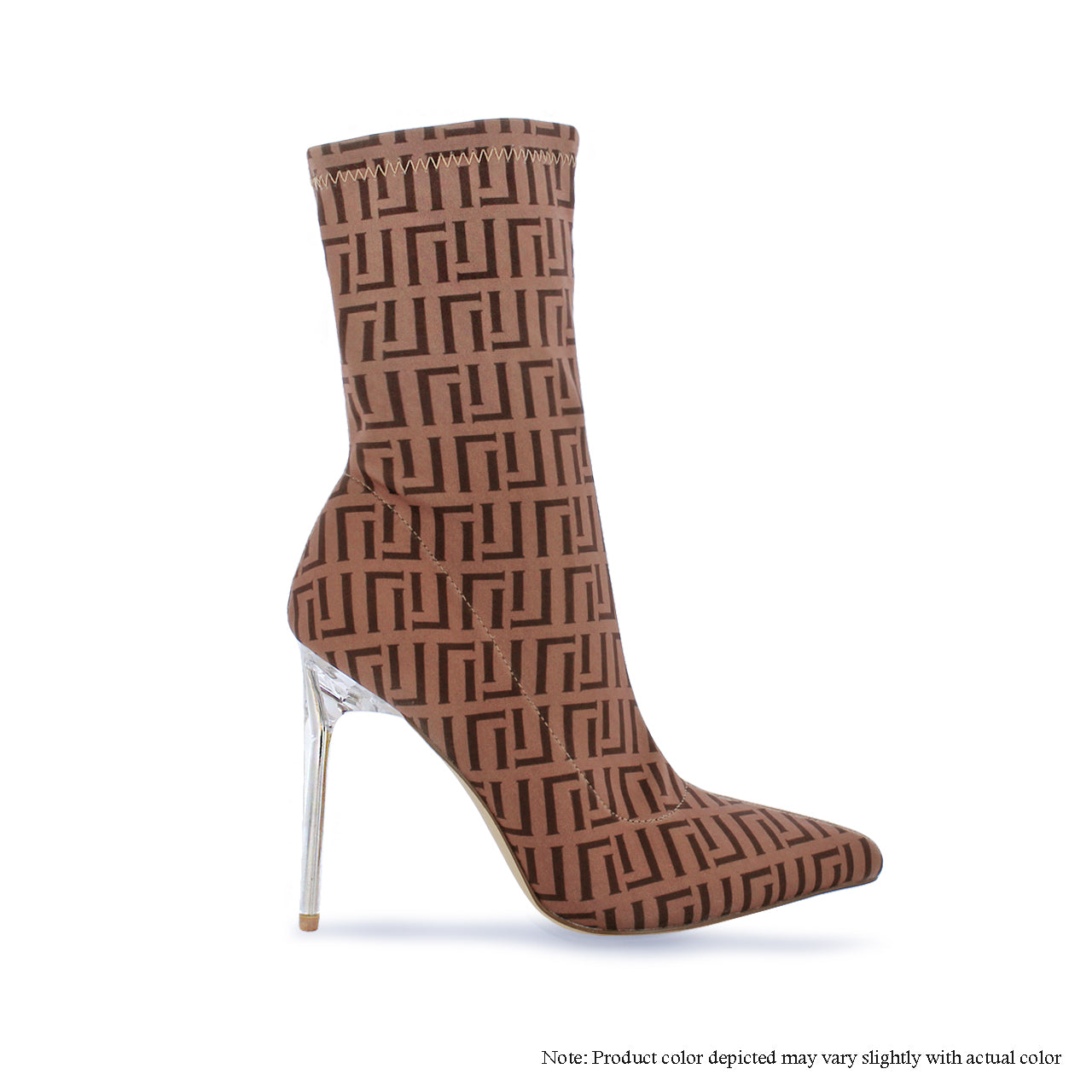 RESHA-2 NEOPRENE STRETCHY POINTED CLEAR HEEL BOOTIE  - MONO