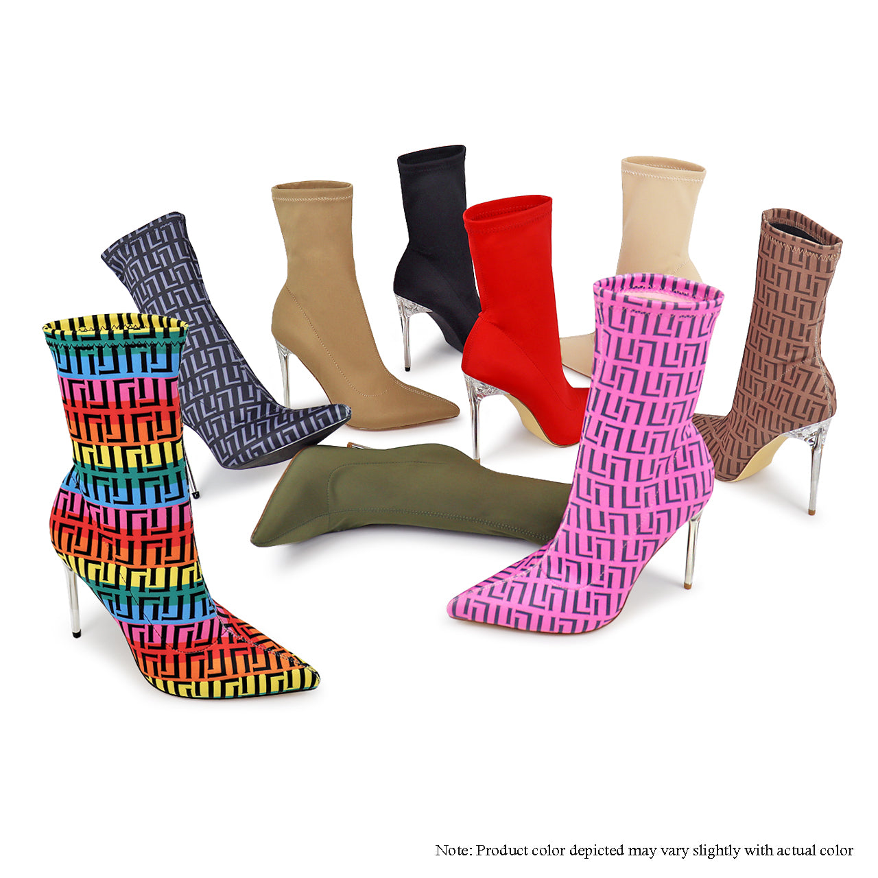 RESHA-2 NEOPRENE STRETCHY POINTED CLEAR HEEL BOOTIE  - MONO