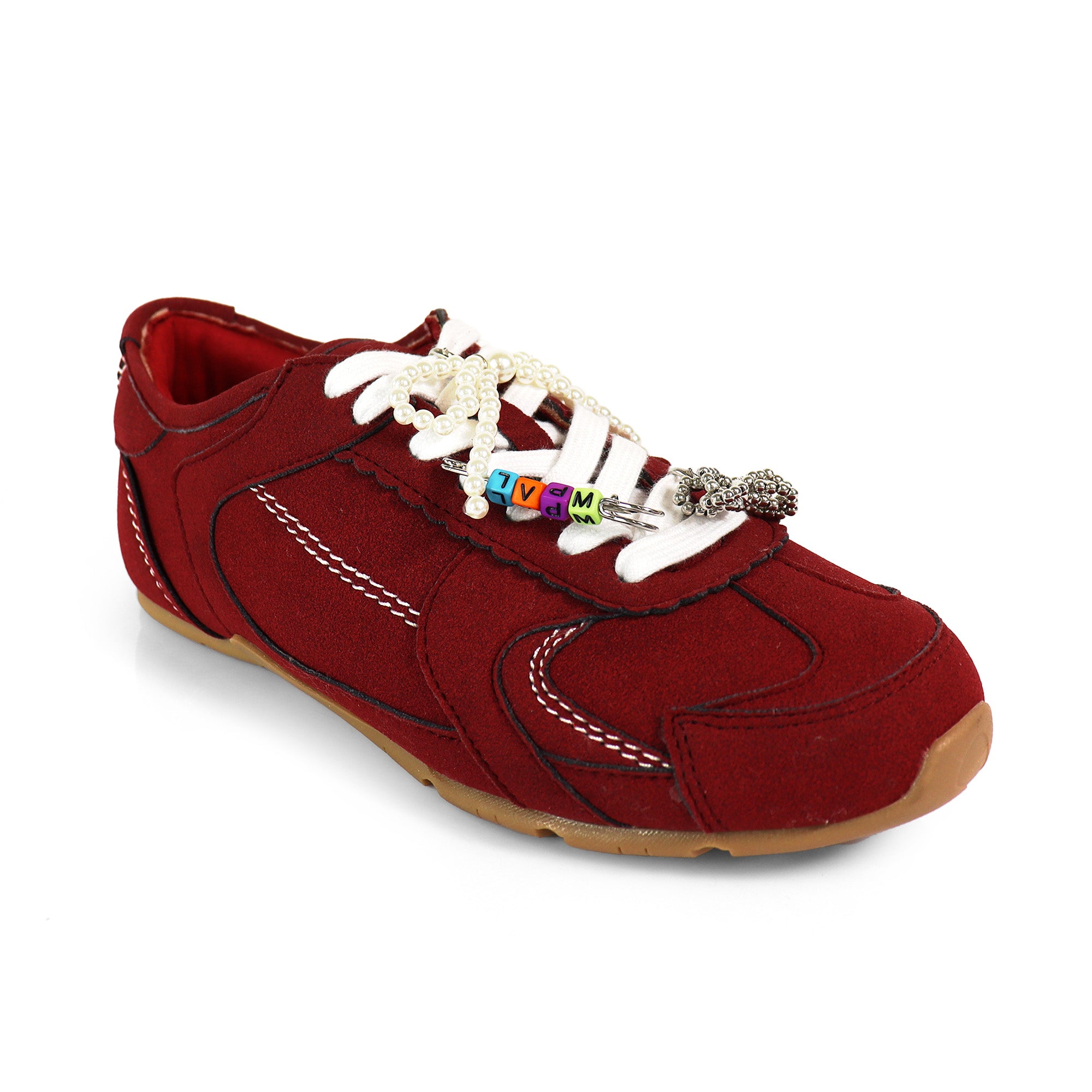 RIVEN-1 EMBELLISHED BOW KNOT CHARM BUNDLE W/ SNEAKER BURGUNDY