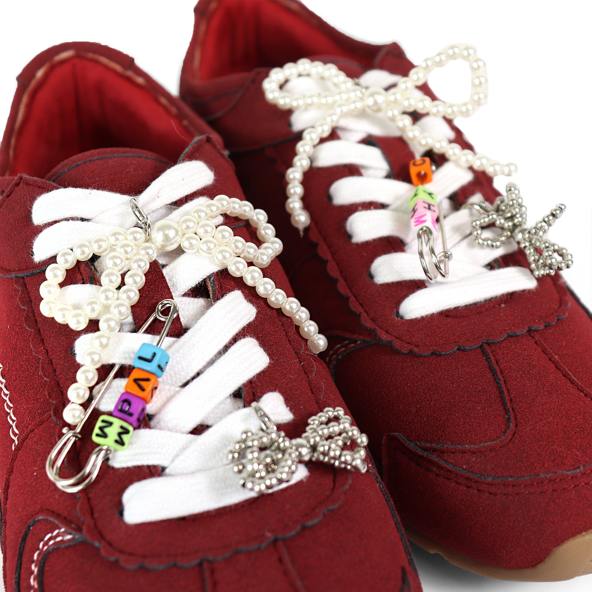 RIVEN-1 EMBELLISHED BOW KNOT CHARM BUNDLE W/ SNEAKER BURGUNDY