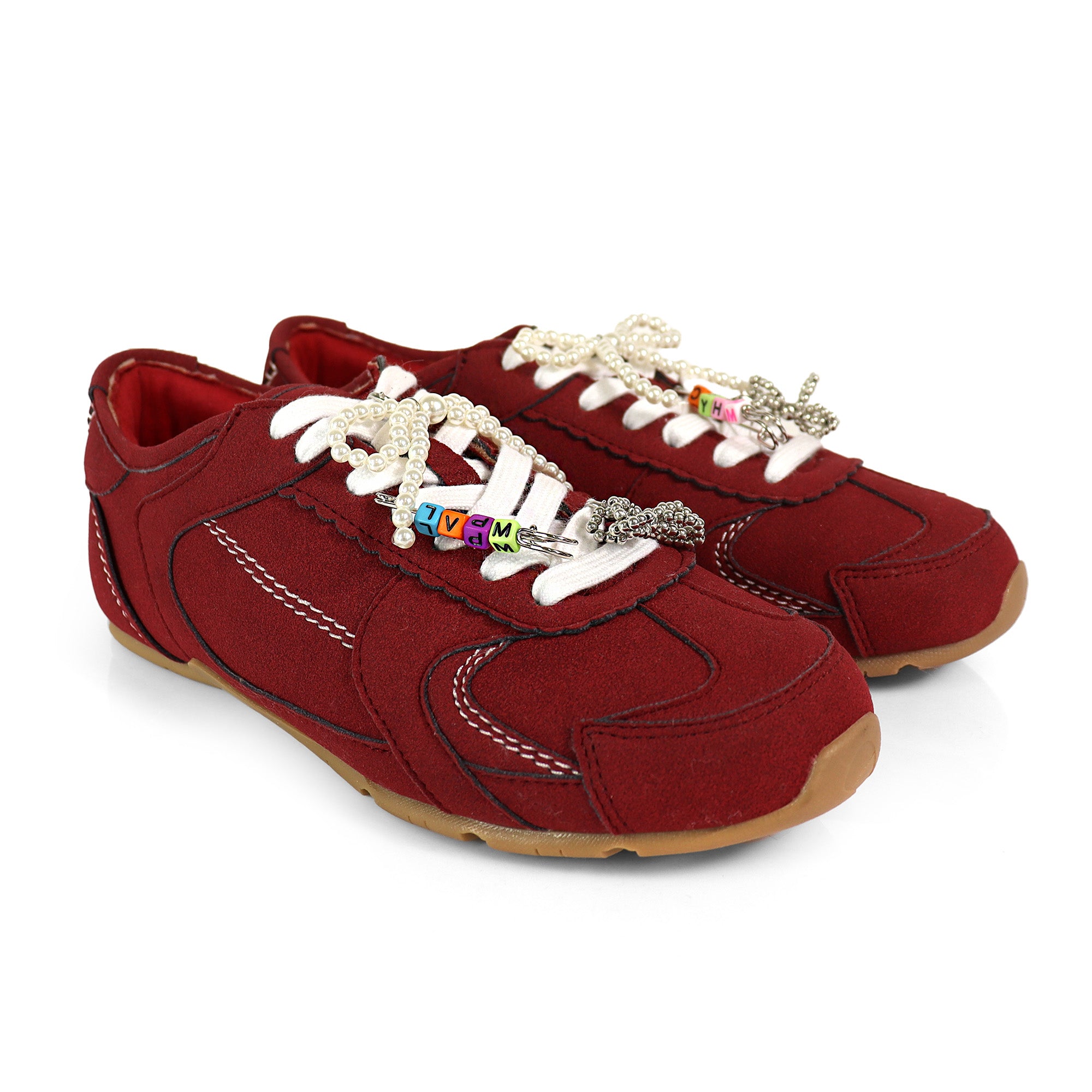RIVEN-1 EMBELLISHED BOW KNOT CHARM BUNDLE W/ SNEAKER BURGUNDY