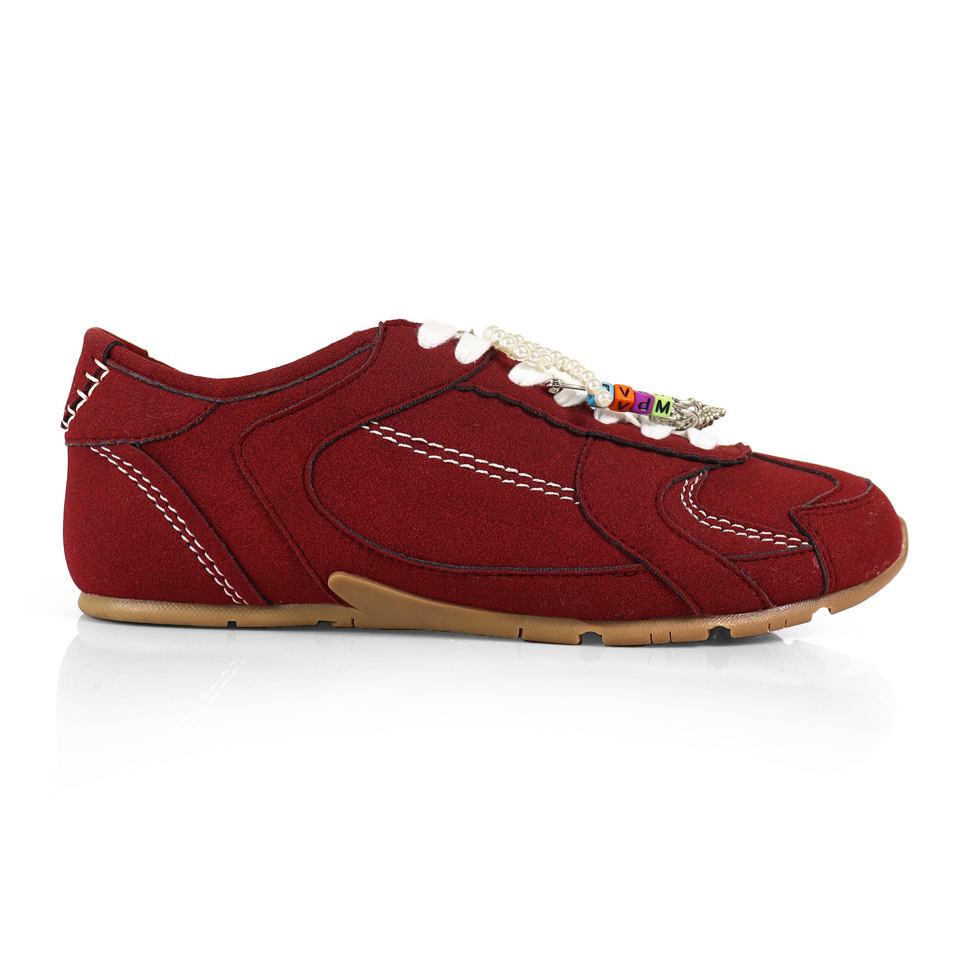RIVEN-1 EMBELLISHED BOW KNOT CHARM BUNDLE W/ SNEAKER BURGUNDY