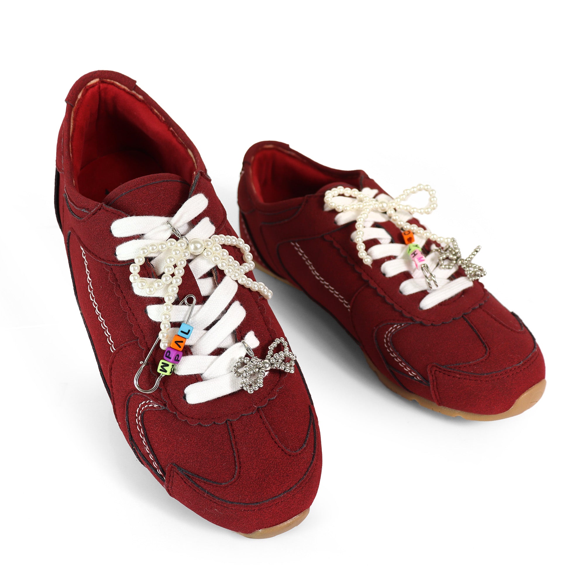 RIVEN-1 EMBELLISHED BOW KNOT CHARM BUNDLE W/ SNEAKER BURGUNDY