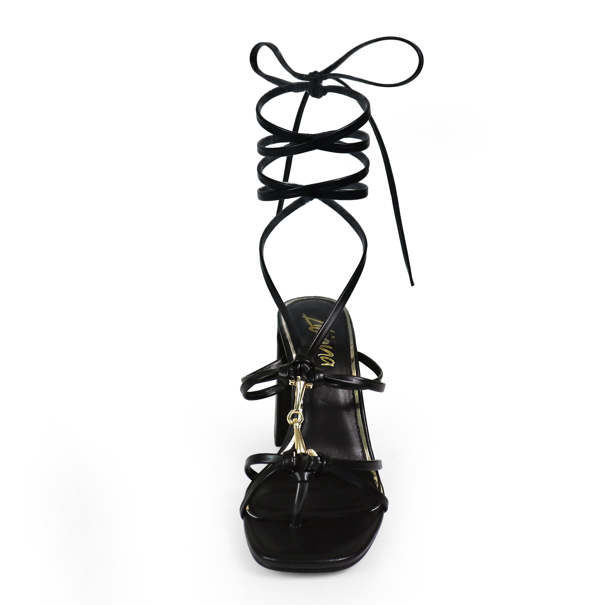 RODEO-3 HORSEBIT ANKLE STRAP LACE UP W/BLOCK HEEL BLACK