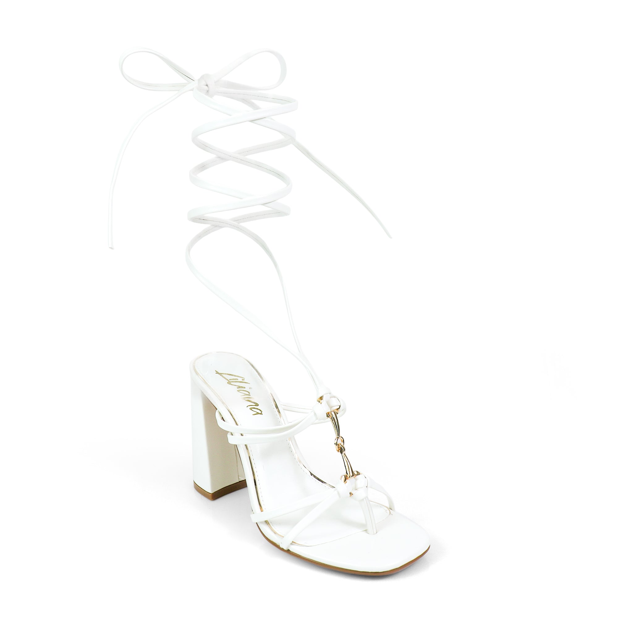 RODEO-3 HORSEBIT ANKLE STRAP LACE UP W/BLOCK HEEL WHITE