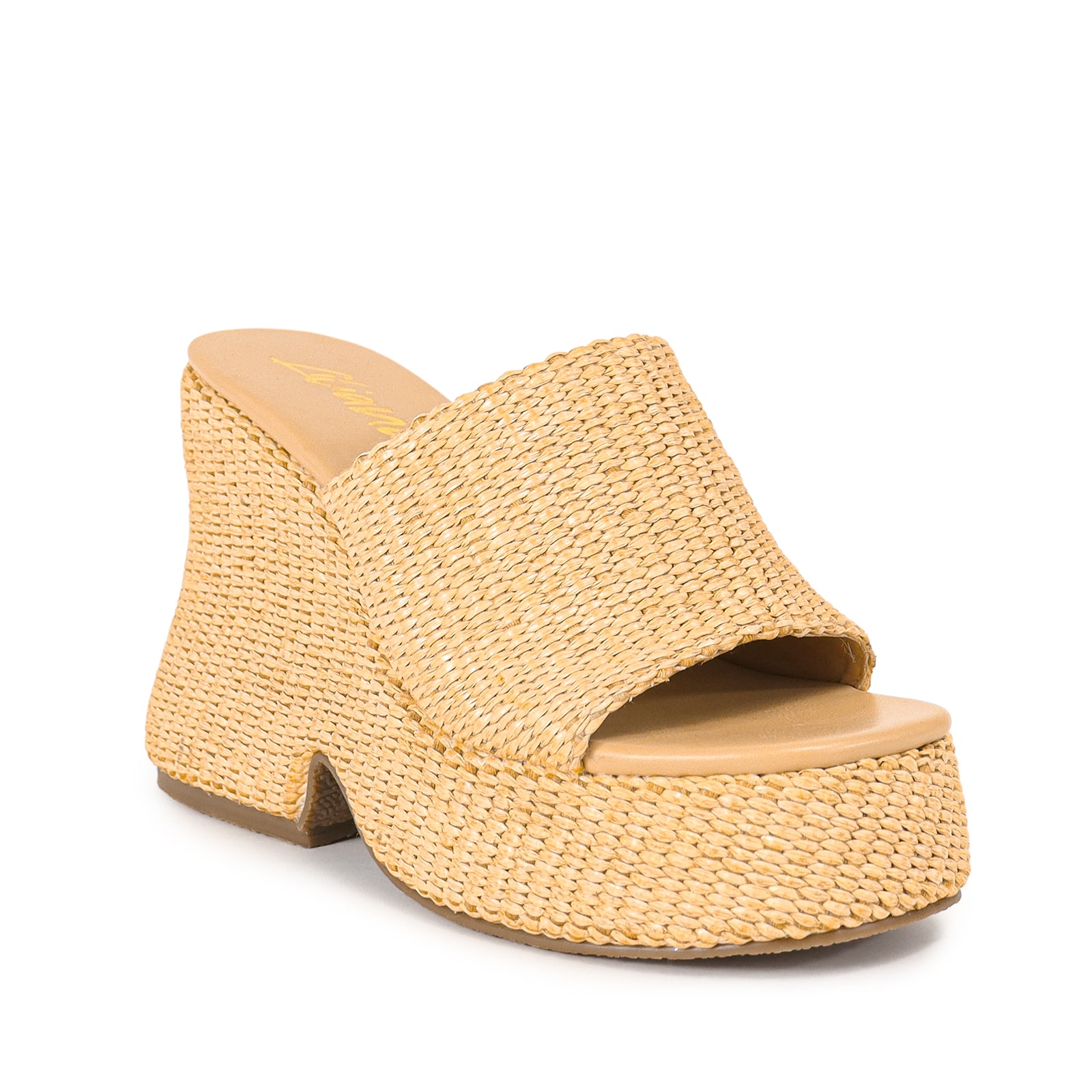 ROLA-1 PLATFORM WEDGE SLIDE SANDALS-RAFFIA BEIGE