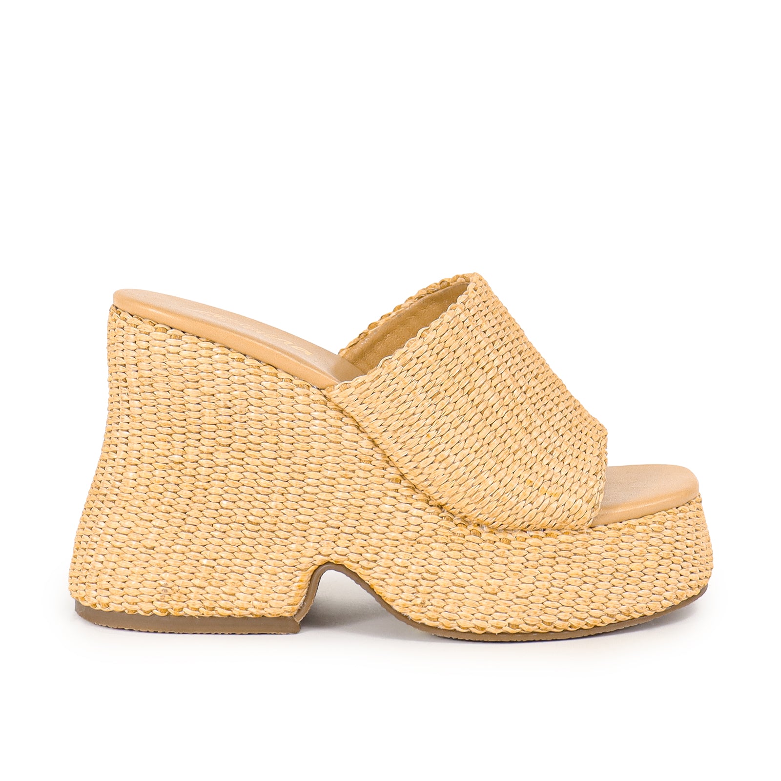 ROLA-1 PLATFORM WEDGE SLIDE SANDALS-RAFFIA BEIGE