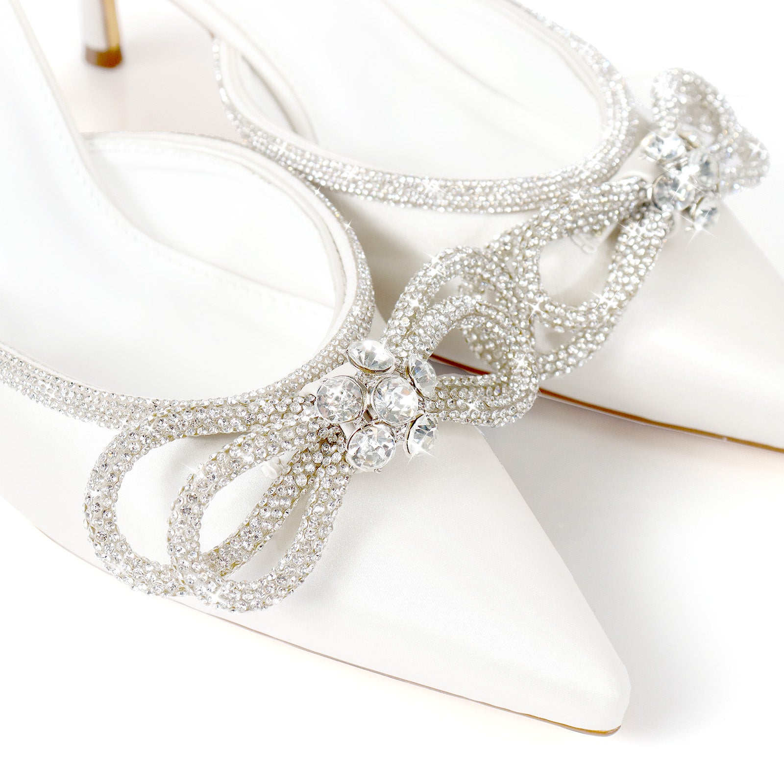 ROMANTIQ-1 POINTED TOE RHINESTONE BOW MULES W/KITTEN WHITE