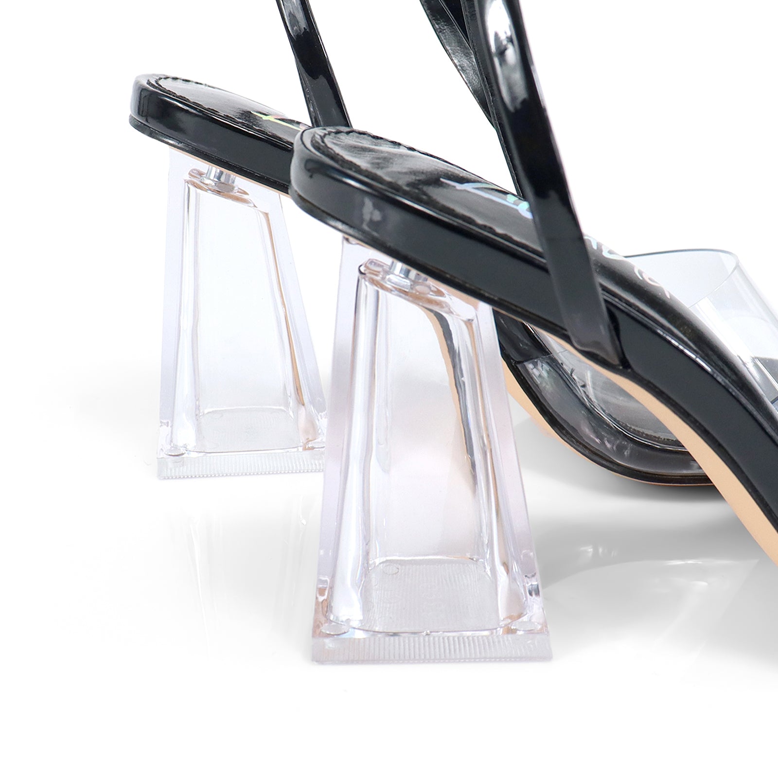 ROSSI-3 PEN TOE ANKLE SANDAL PERSPEX CLEAR BLACK