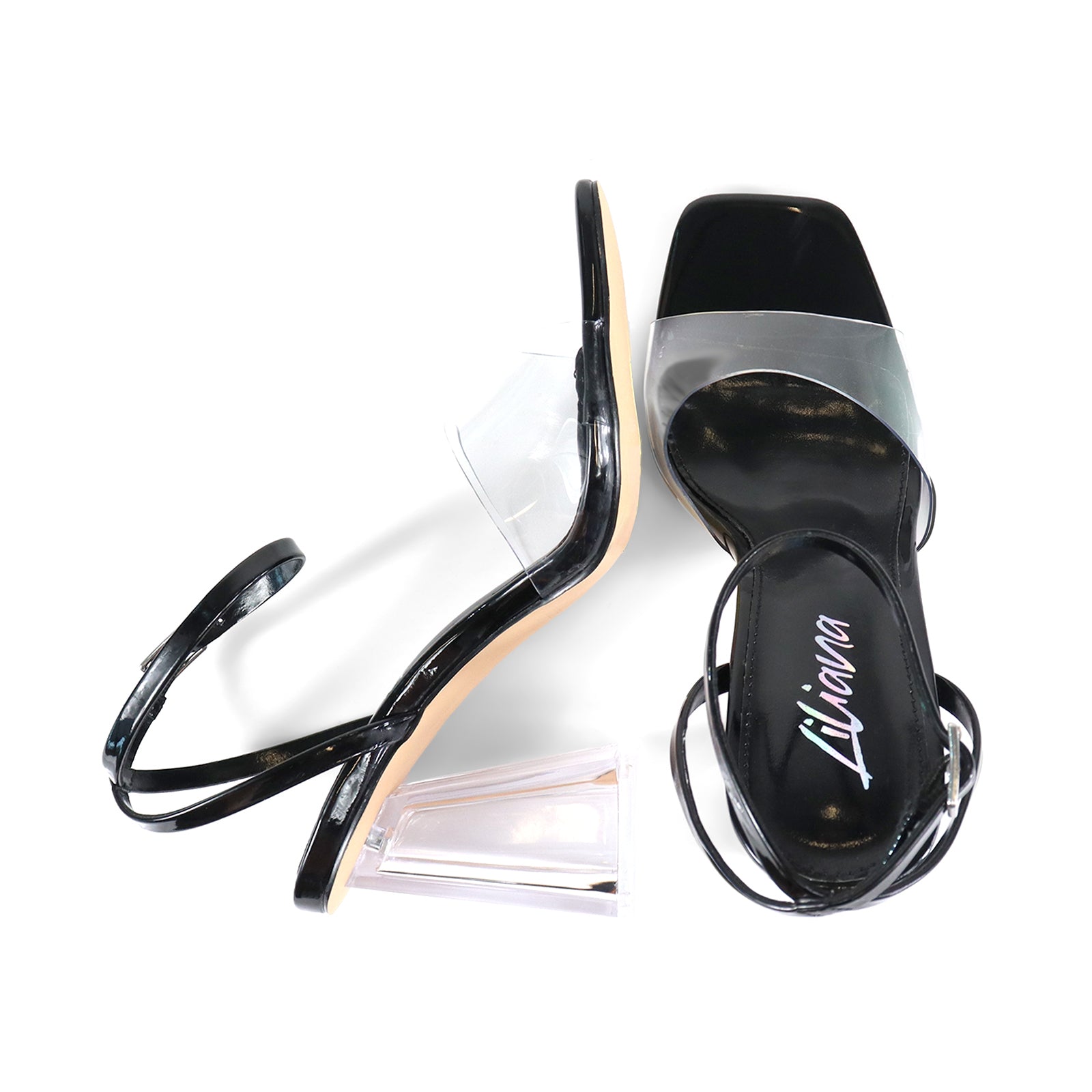 ROSSI-3 PEN TOE ANKLE SANDAL PERSPEX CLEAR BLACK