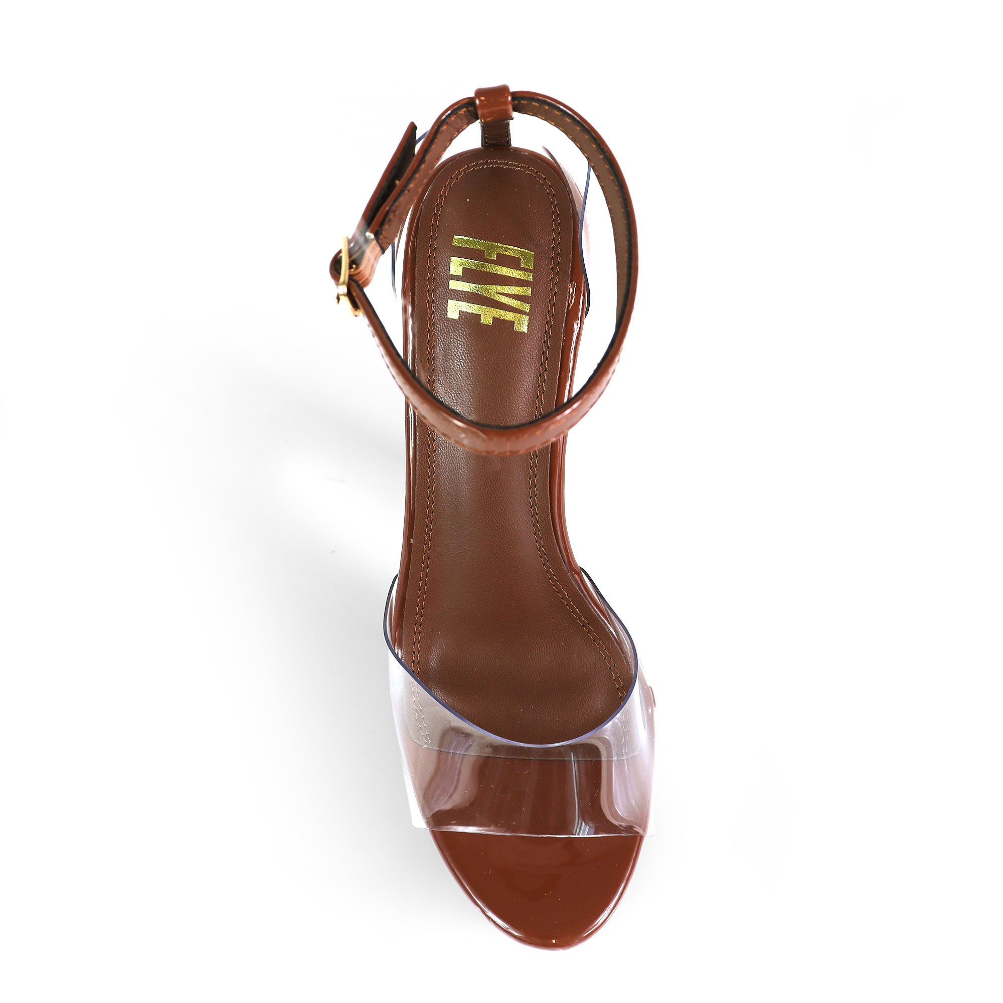 ROWDY-3 TRANSPARENT UPPER PLATFORM HEEL W STILETTO BROWN