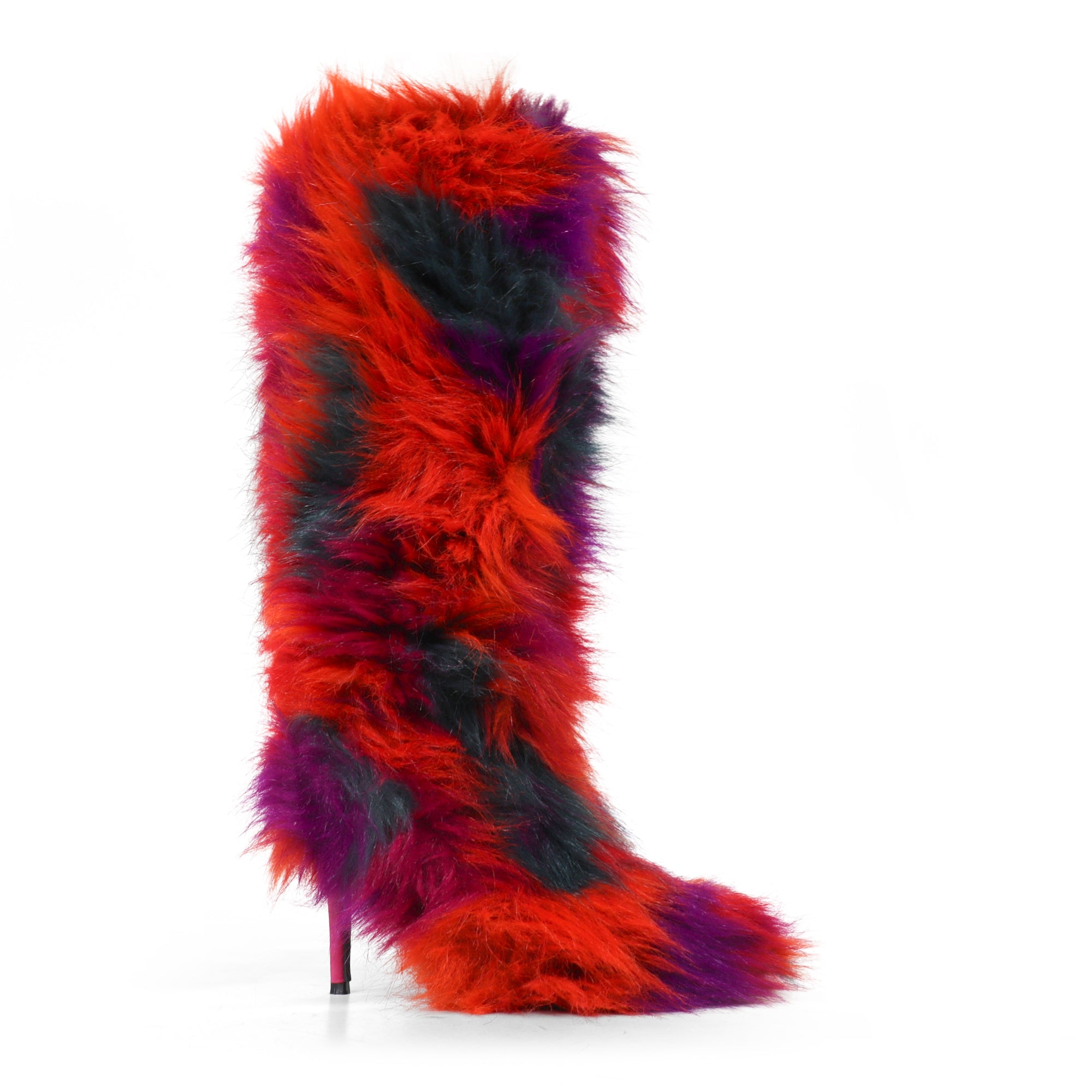 ROXANNI-1 FURRY SNOW BOOTS W/ HEEL RED MULTIPLE
