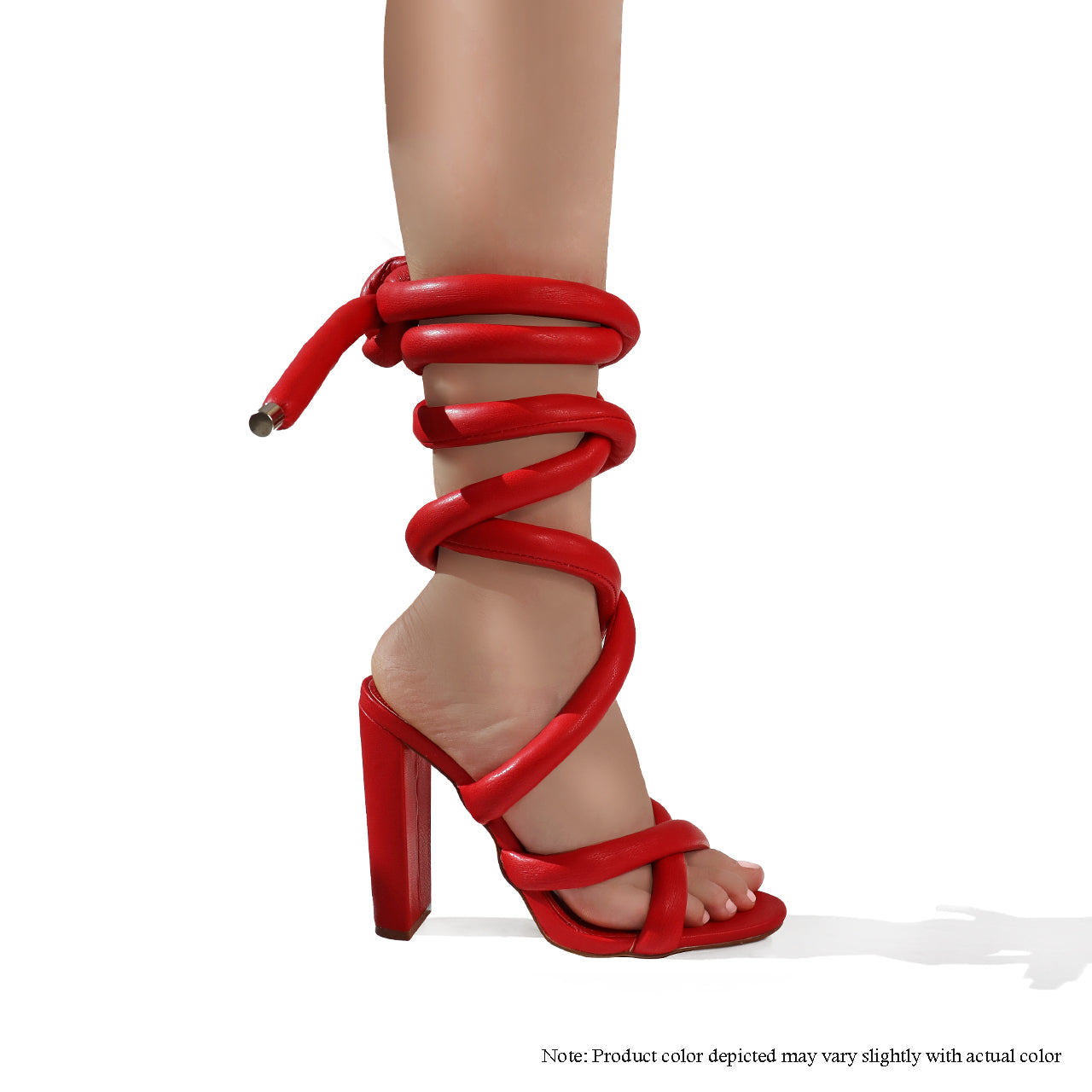ROYALE-2 PADDED TUBULAR TIE UP HEEL W/ CHUNKY HEEL - RED PU