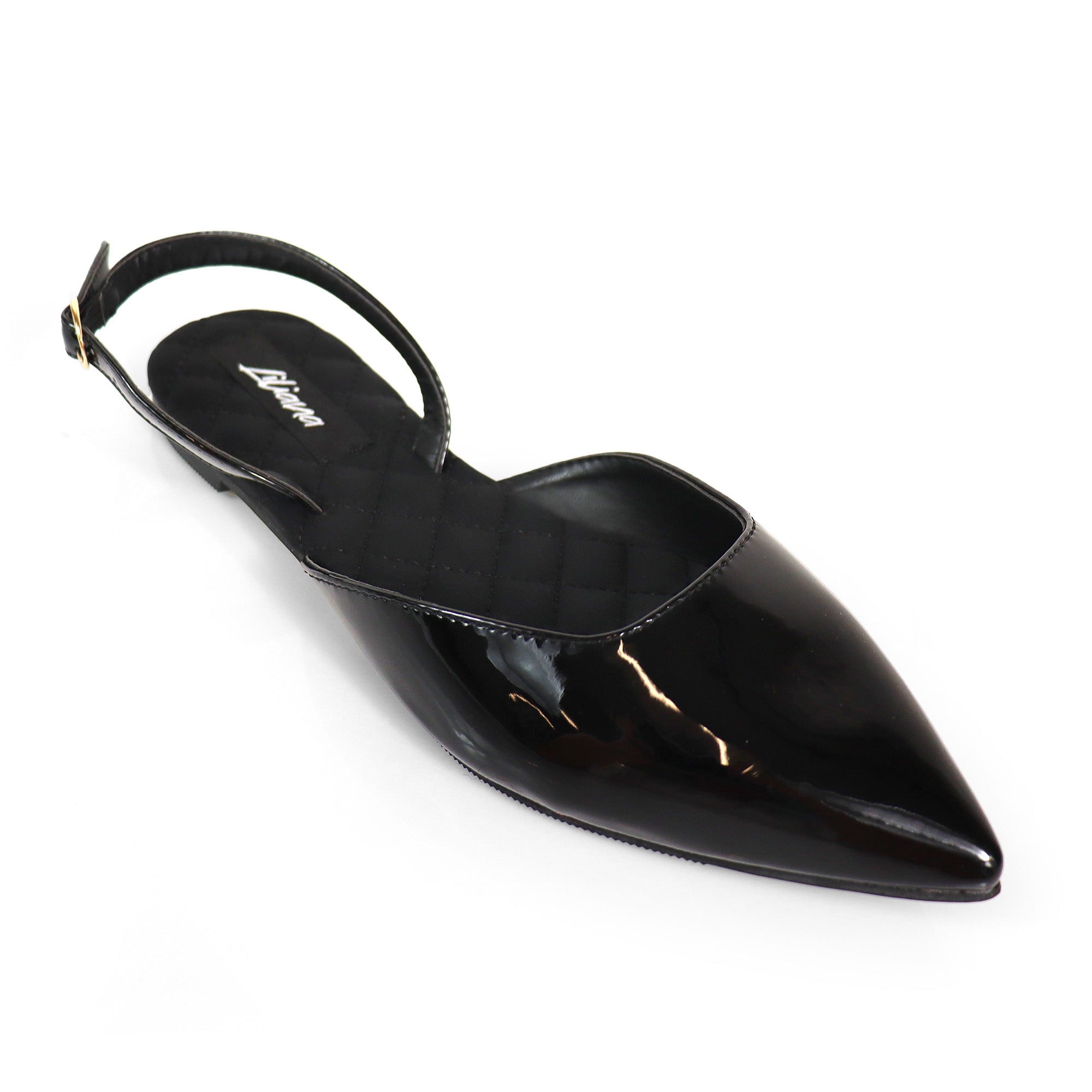 RUCHEL-1 POINTED TOE SLINGBACK FLATS BLACK