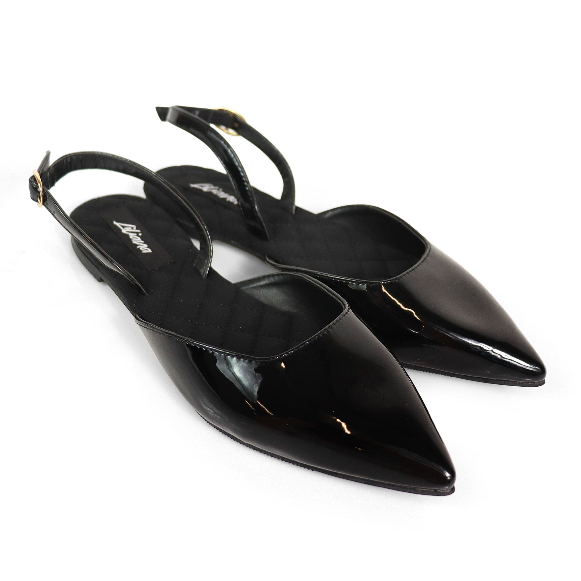 RUCHEL-1 POINTED TOE SLINGBACK FLATS BLACK