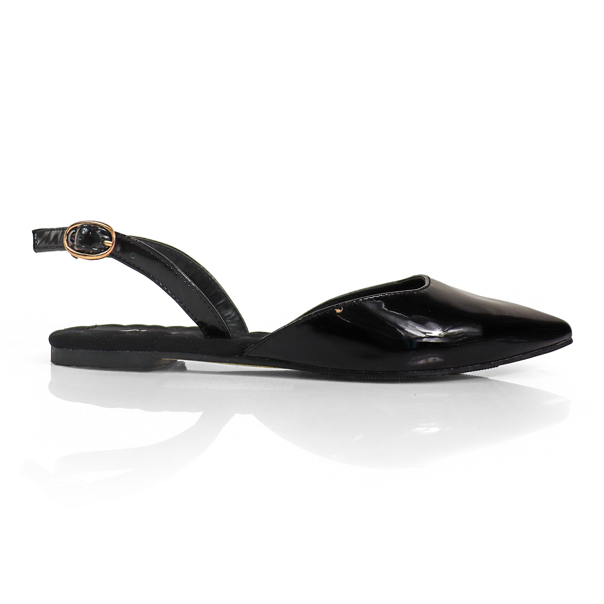 RUCHEL-1 POINTED TOE SLINGBACK FLATS BLACK