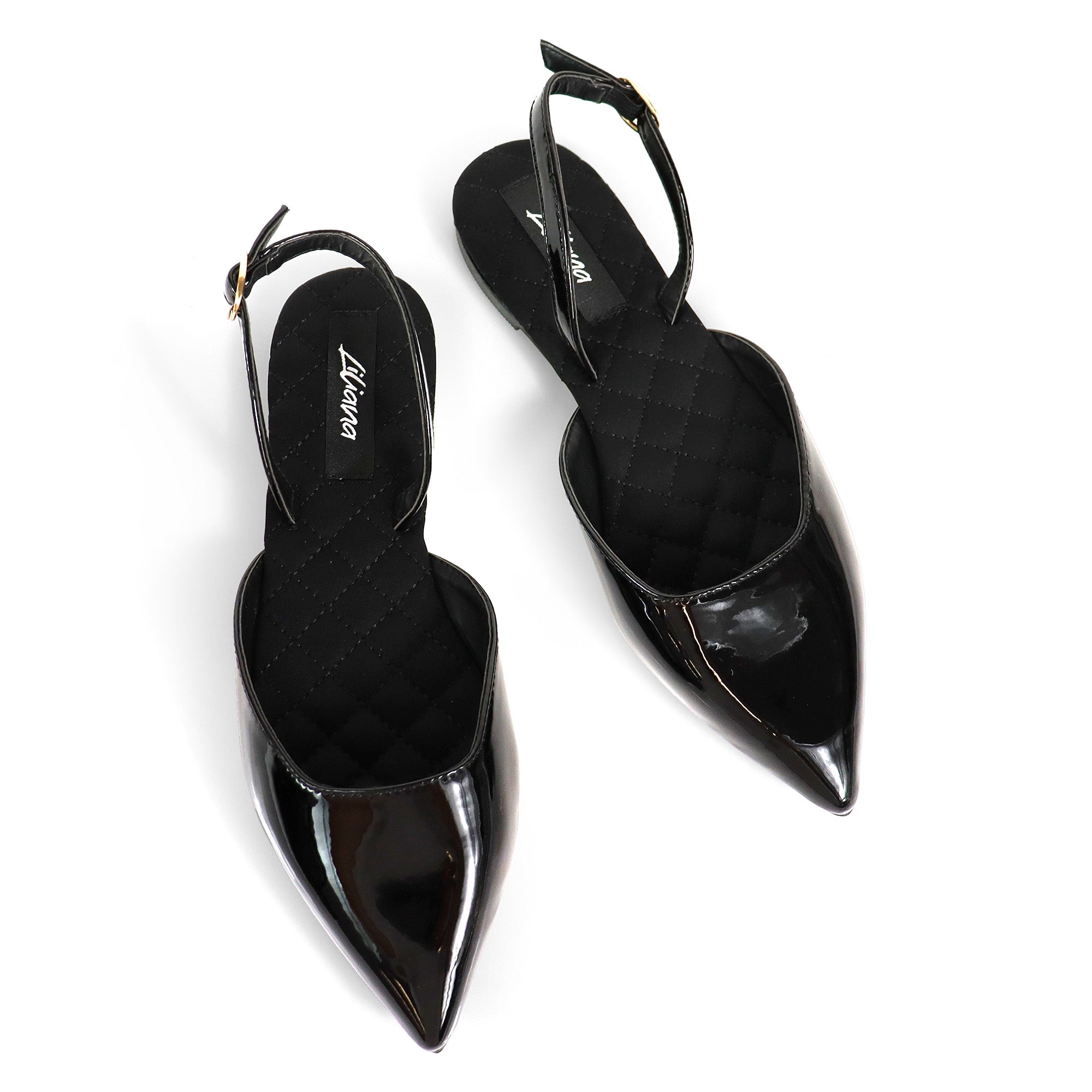 RUCHEL-1 POINTED TOE SLINGBACK FLATS BLACK