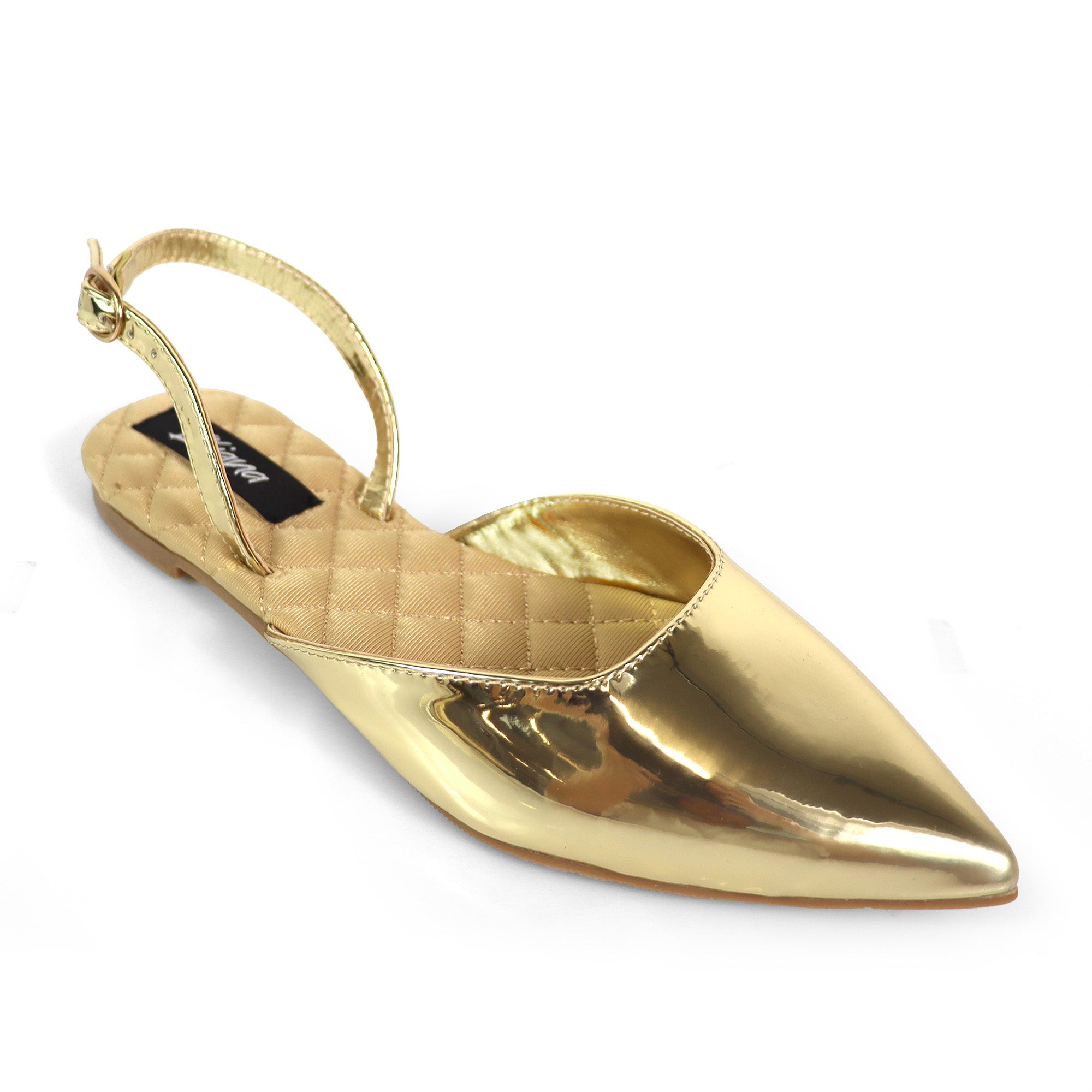 RUCHEL-1 POINTED TOE SLINGBACK FLATS GOLD