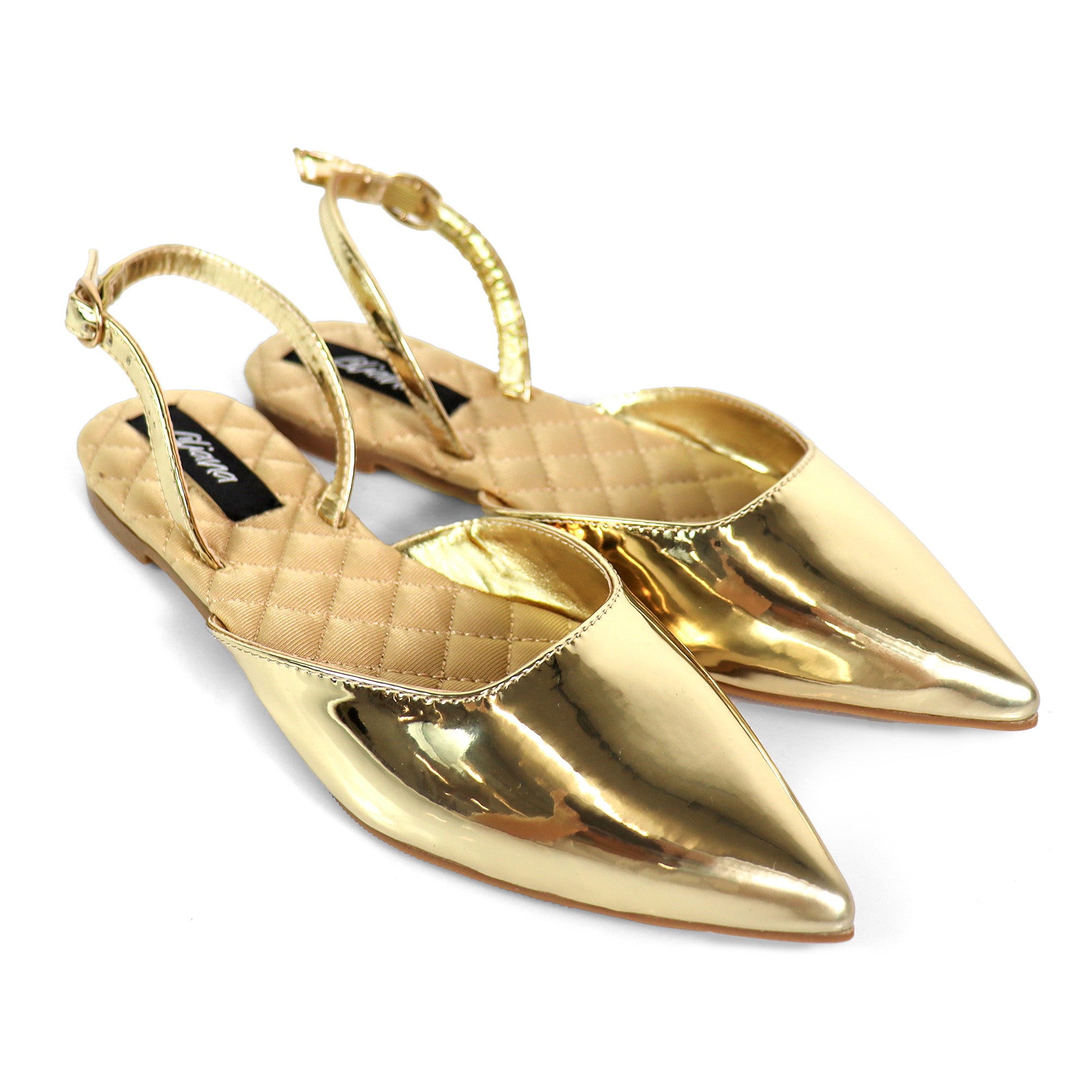 RUCHEL-1 POINTED TOE SLINGBACK FLATS GOLD
