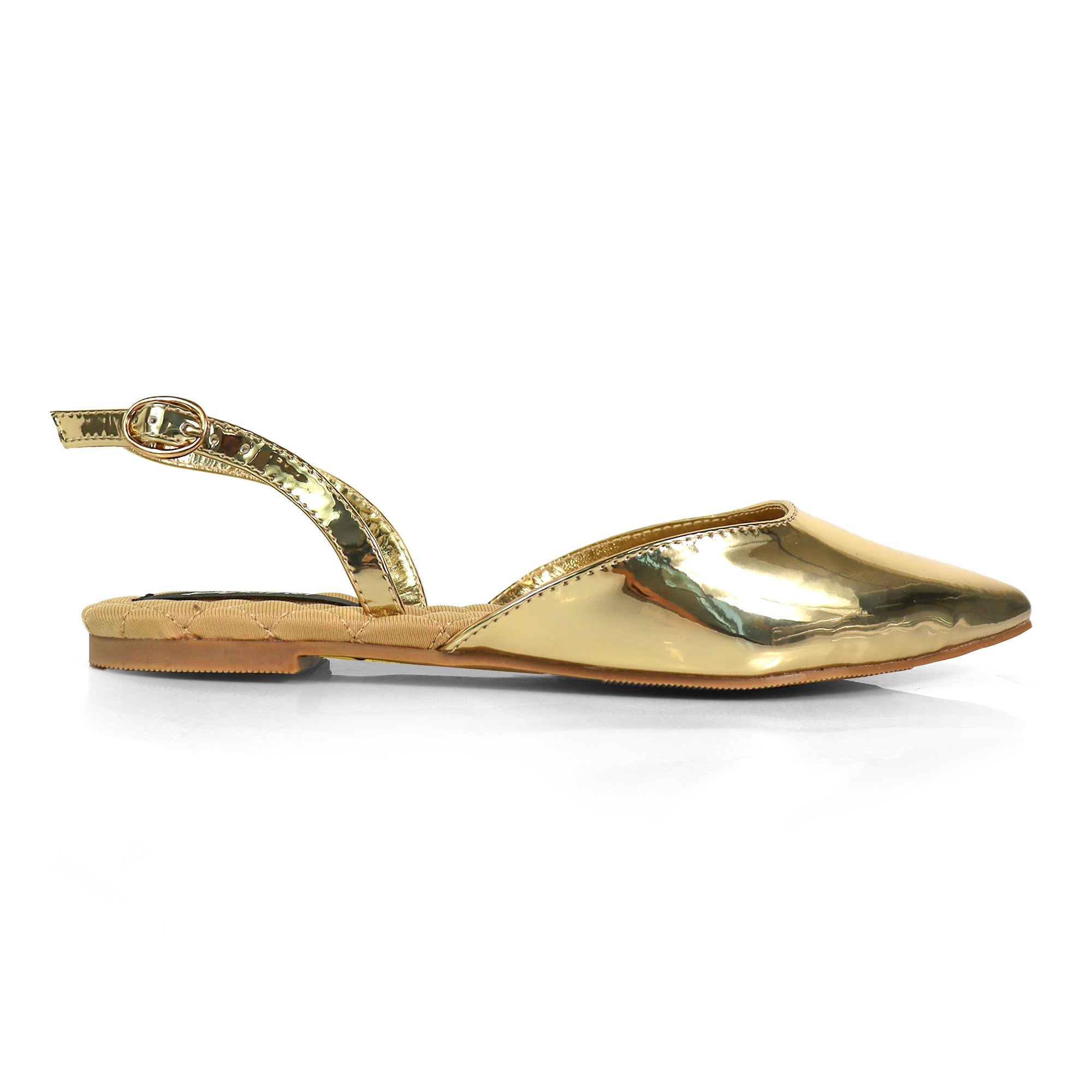 RUCHEL-1 POINTED TOE SLINGBACK FLATS GOLD