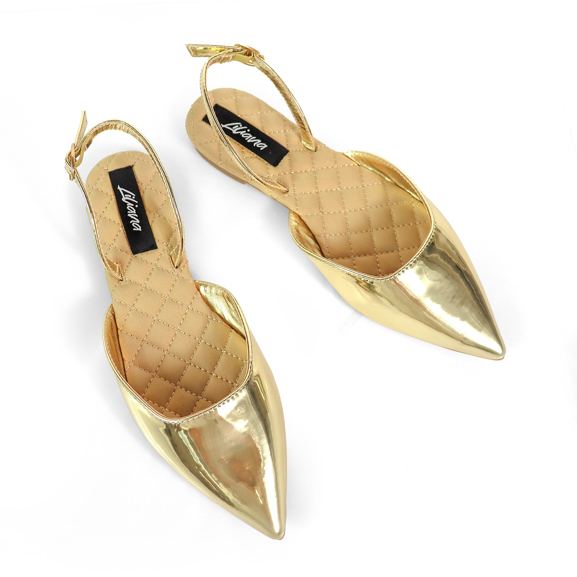 RUCHEL-1 POINTED TOE SLINGBACK FLATS GOLD