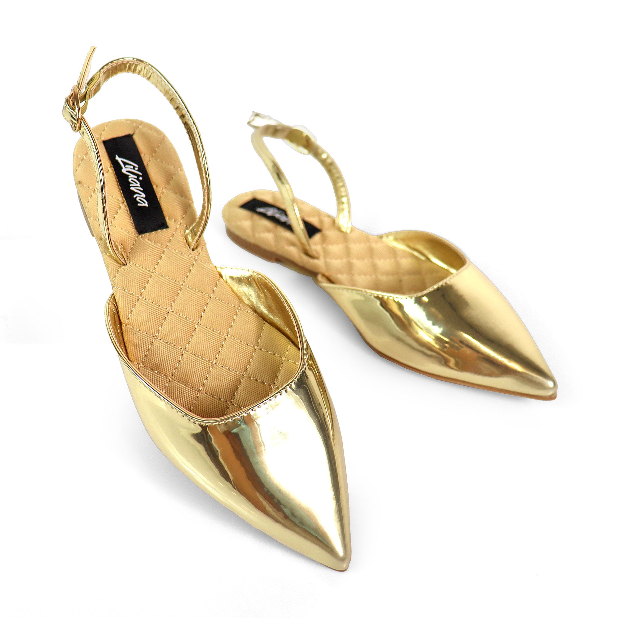 RUCHEL-1 POINTED TOE SLINGBACK FLATS GOLD