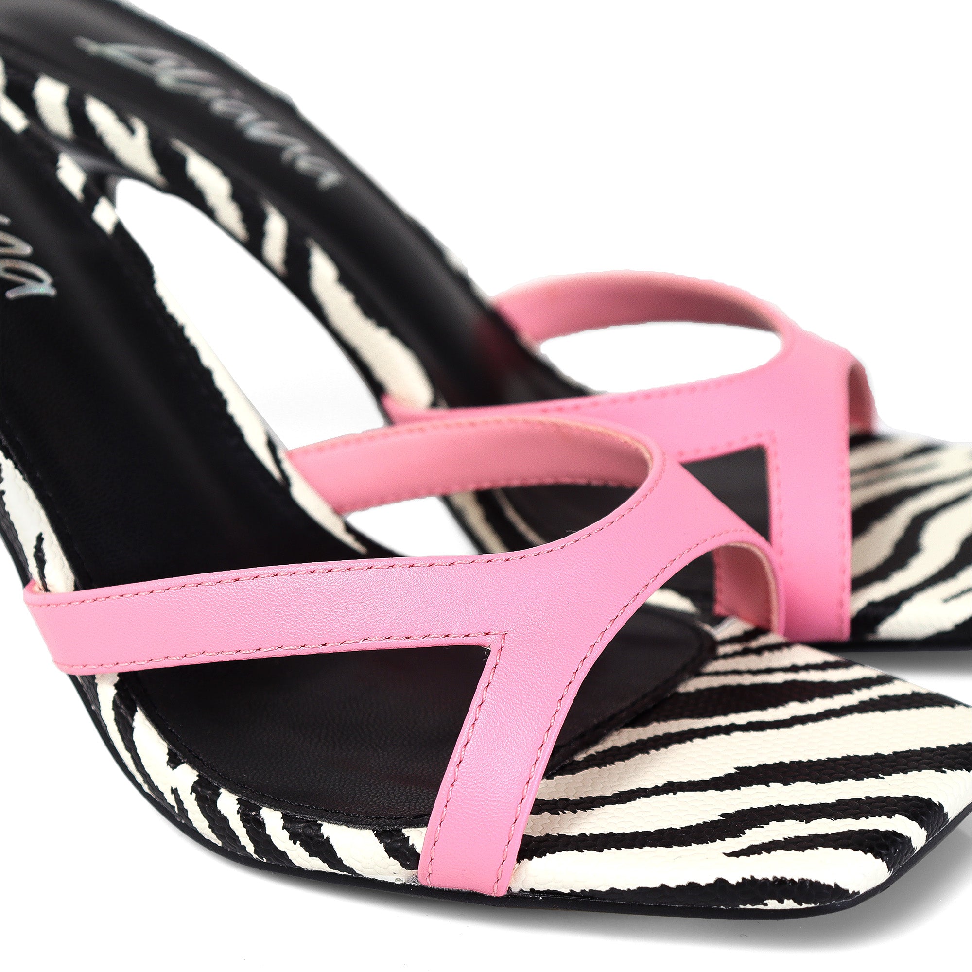 RUTH-2 SQUARED OPEN TOE PATENT MULE W/ PENCIL MID HIGH HEEL PINK
