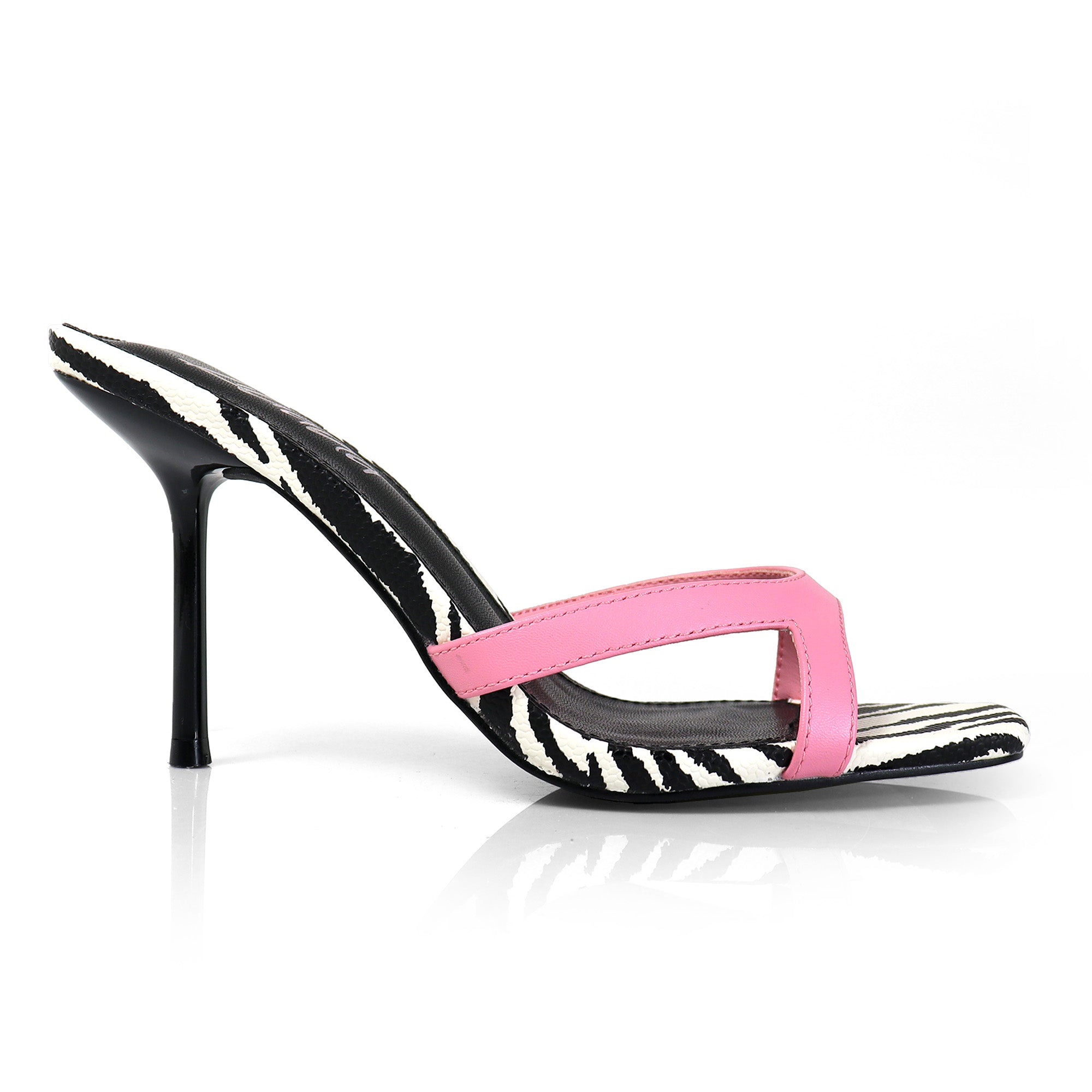 RUTH-2 SQUARED OPEN TOE PATENT MULE W/ PENCIL MID HIGH HEEL PINK