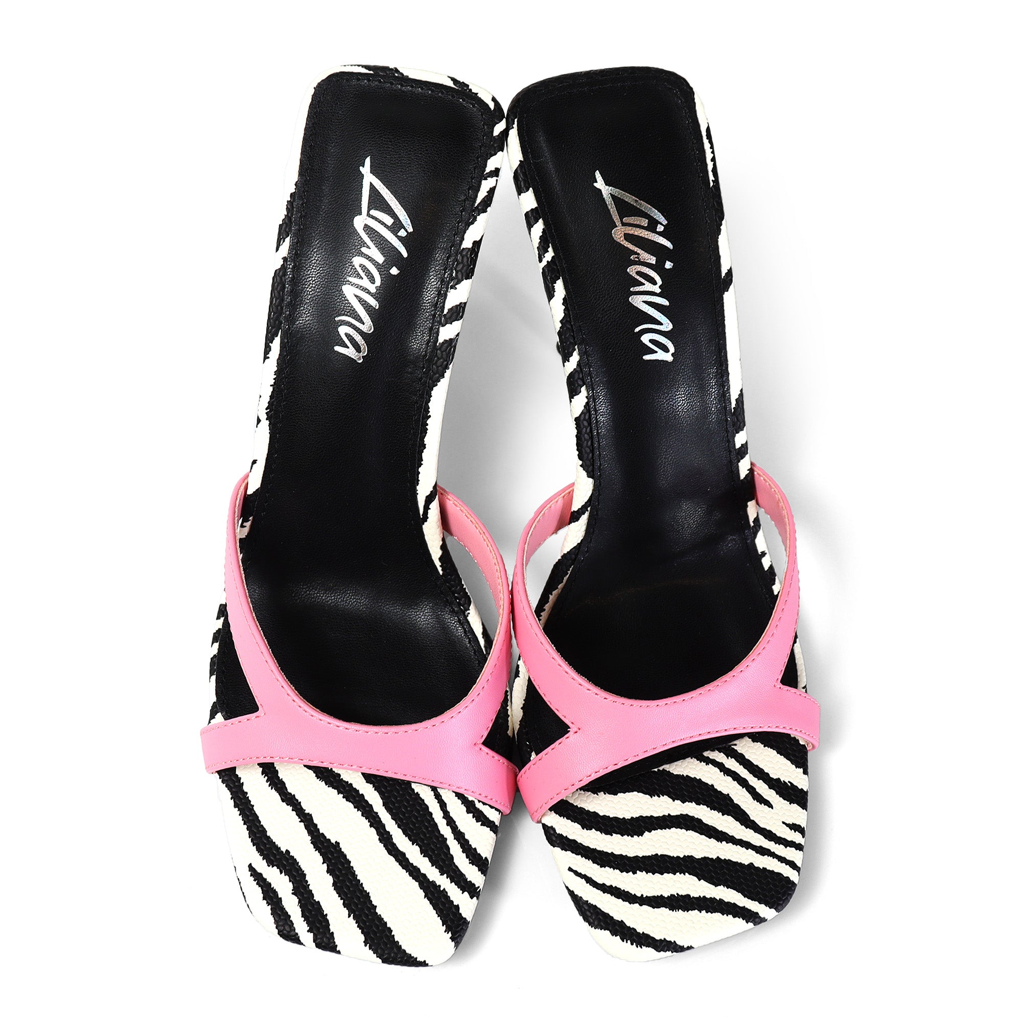 RUTH-2 SQUARED OPEN TOE PATENT MULE W/ PENCIL MID HIGH HEEL PINK