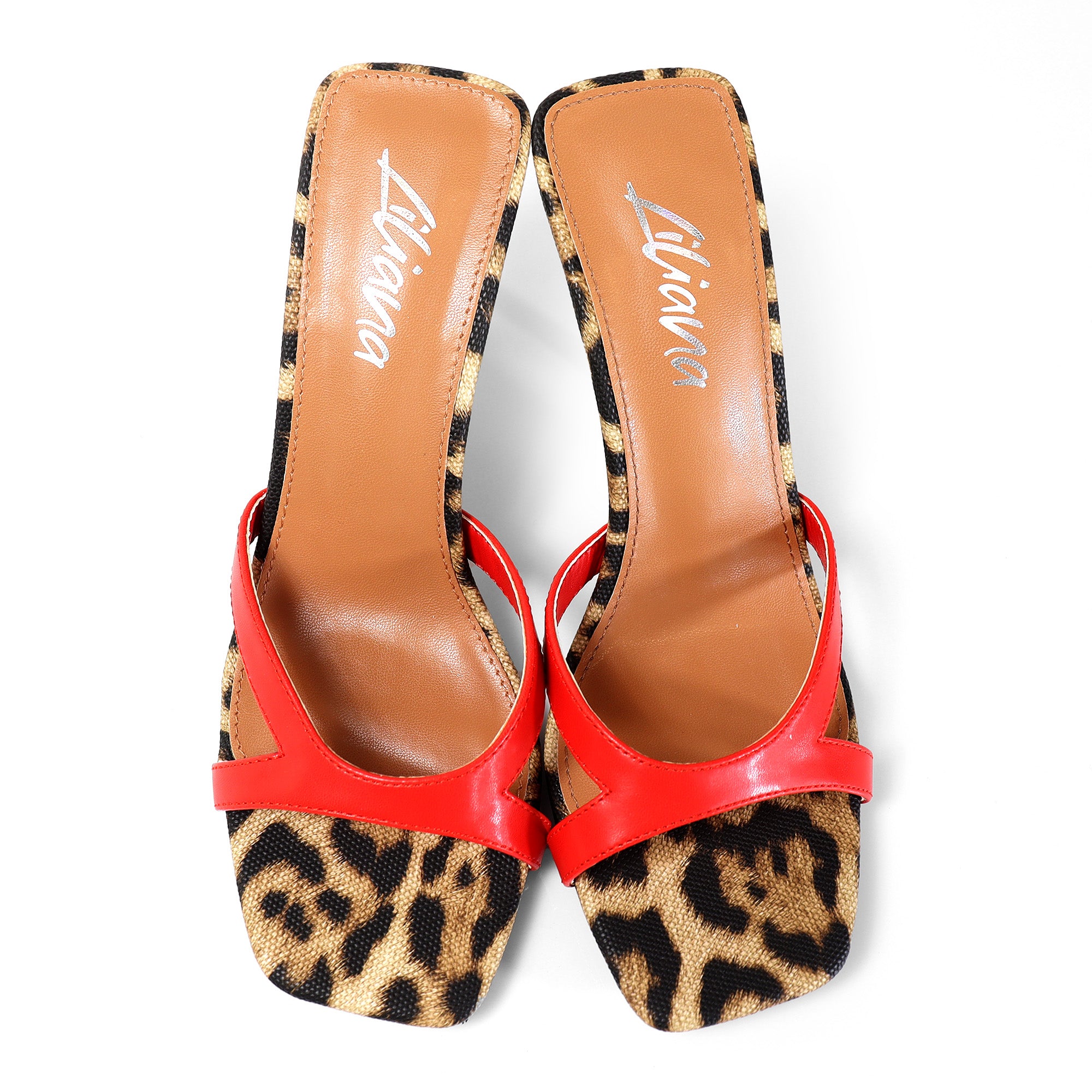 RUTH-2 SQUARED OPEN TOE PATENT MULE W/ PENCIL MID HIGH HEEL RED