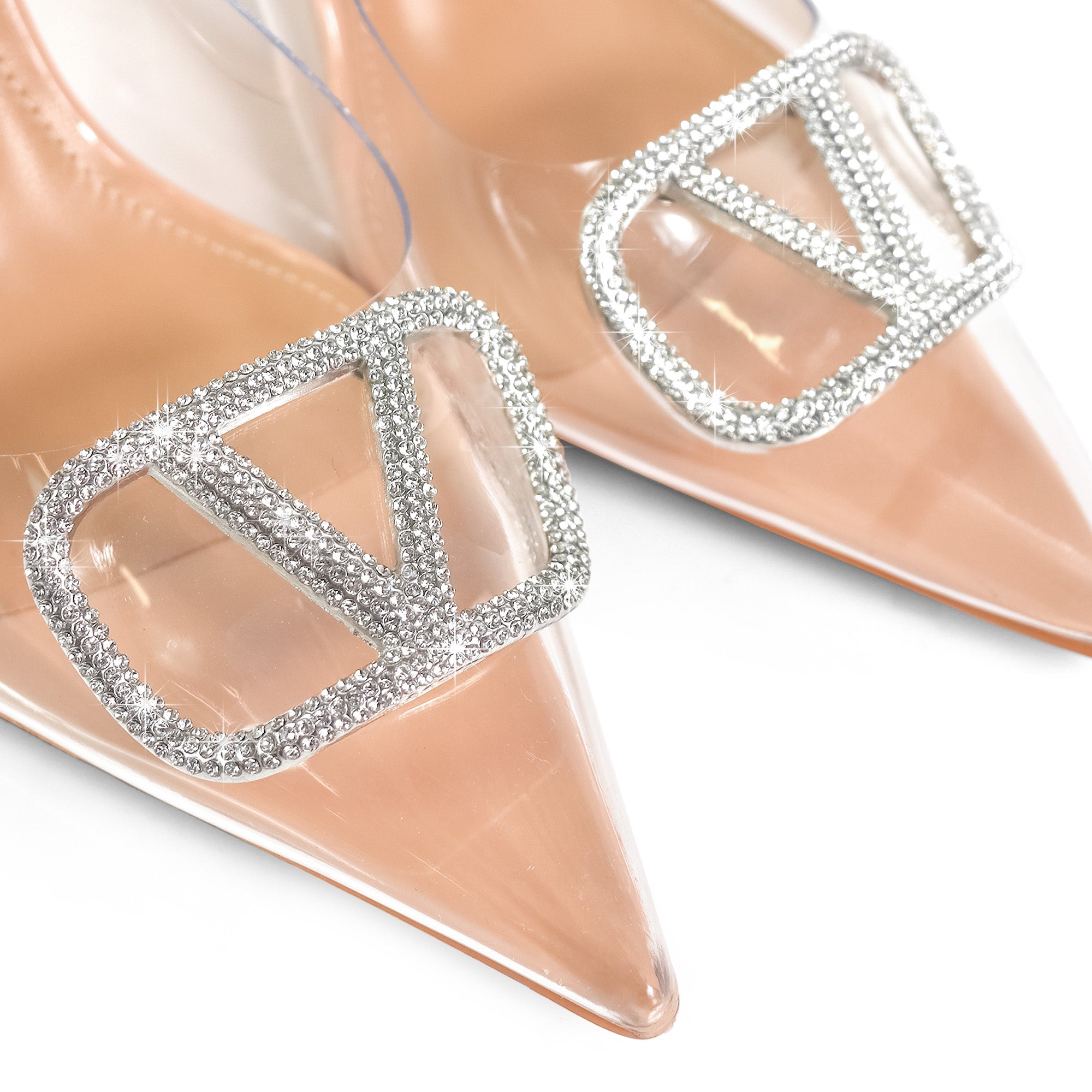 SAKINA-1 POINTED TOE RHINESTONE BUCKLE W/SLINGBACK PUMP CLEAR/NUDE