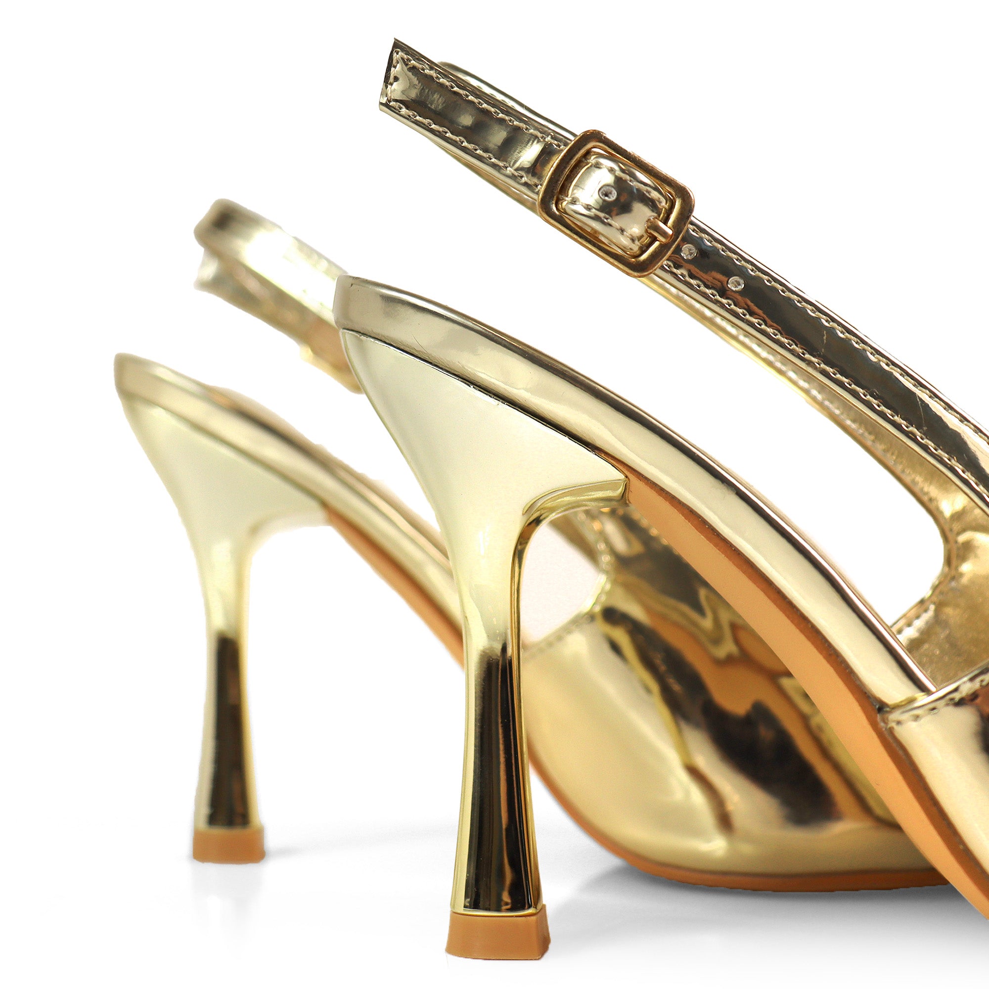 SAKINA-1 POINTED TOE RHINESTONE BUCKLE W/SLINGBACK PUMP GOLD