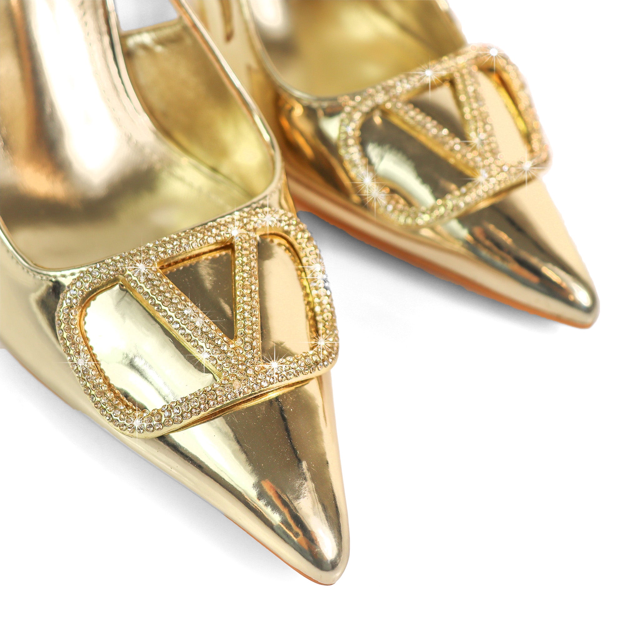 SAKINA-1 POINTED TOE RHINESTONE BUCKLE W/SLINGBACK PUMP GOLD