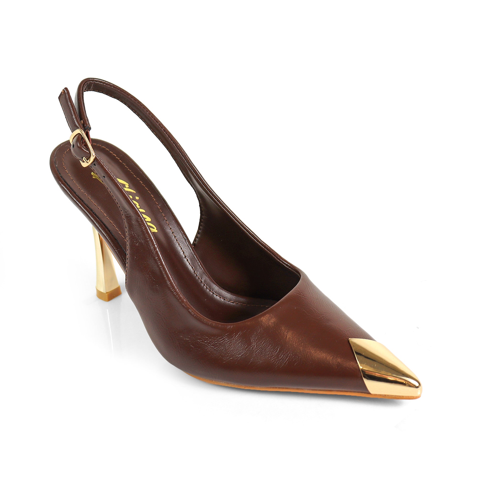 SAKINA-2 METAL CAP POINTED TOE W/SLINGBACK PUMP CHOCOLATE