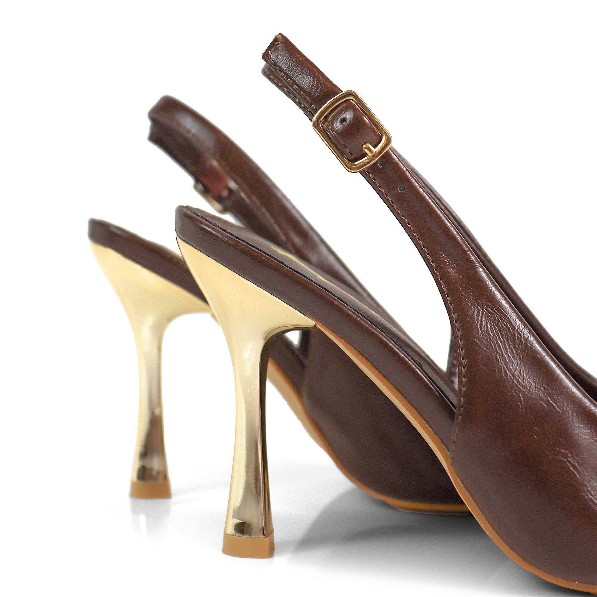 SAKINA-2 METAL CAP POINTED TOE W/SLINGBACK PUMP CHOCOLATE