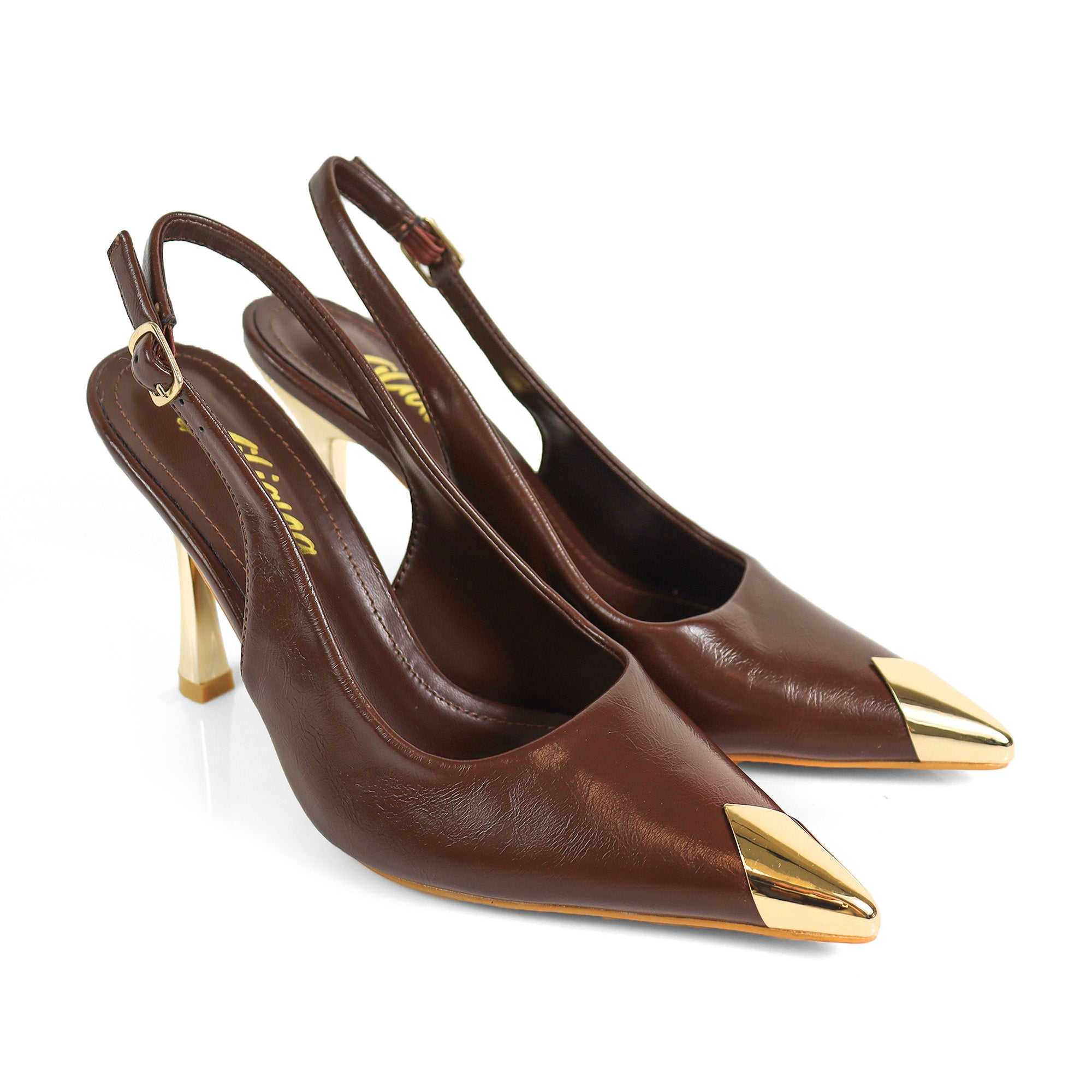 SAKINA-2 METAL CAP POINTED TOE W/SLINGBACK PUMP CHOCOLATE
