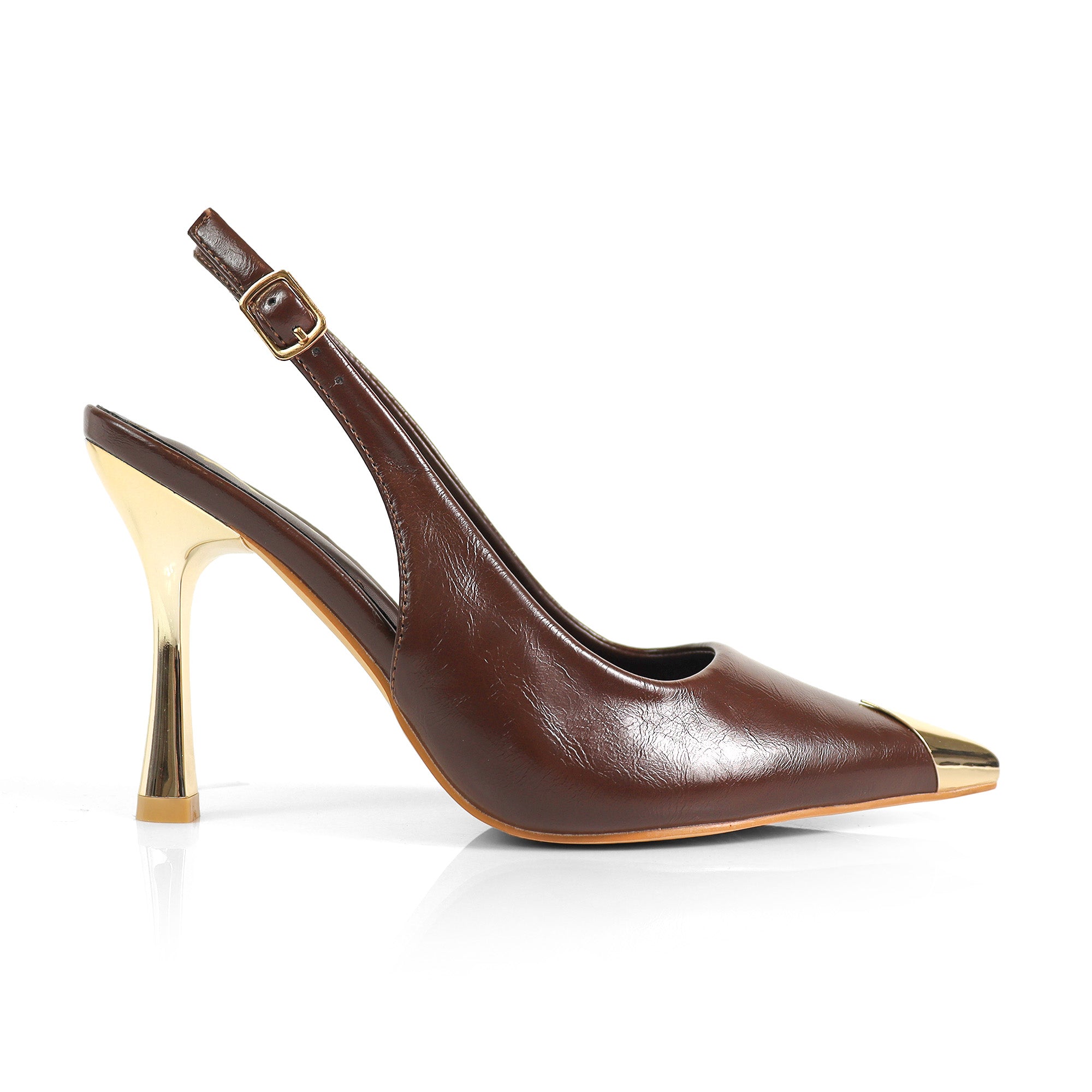 SAKINA-2 METAL CAP POINTED TOE W/SLINGBACK PUMP CHOCOLATE