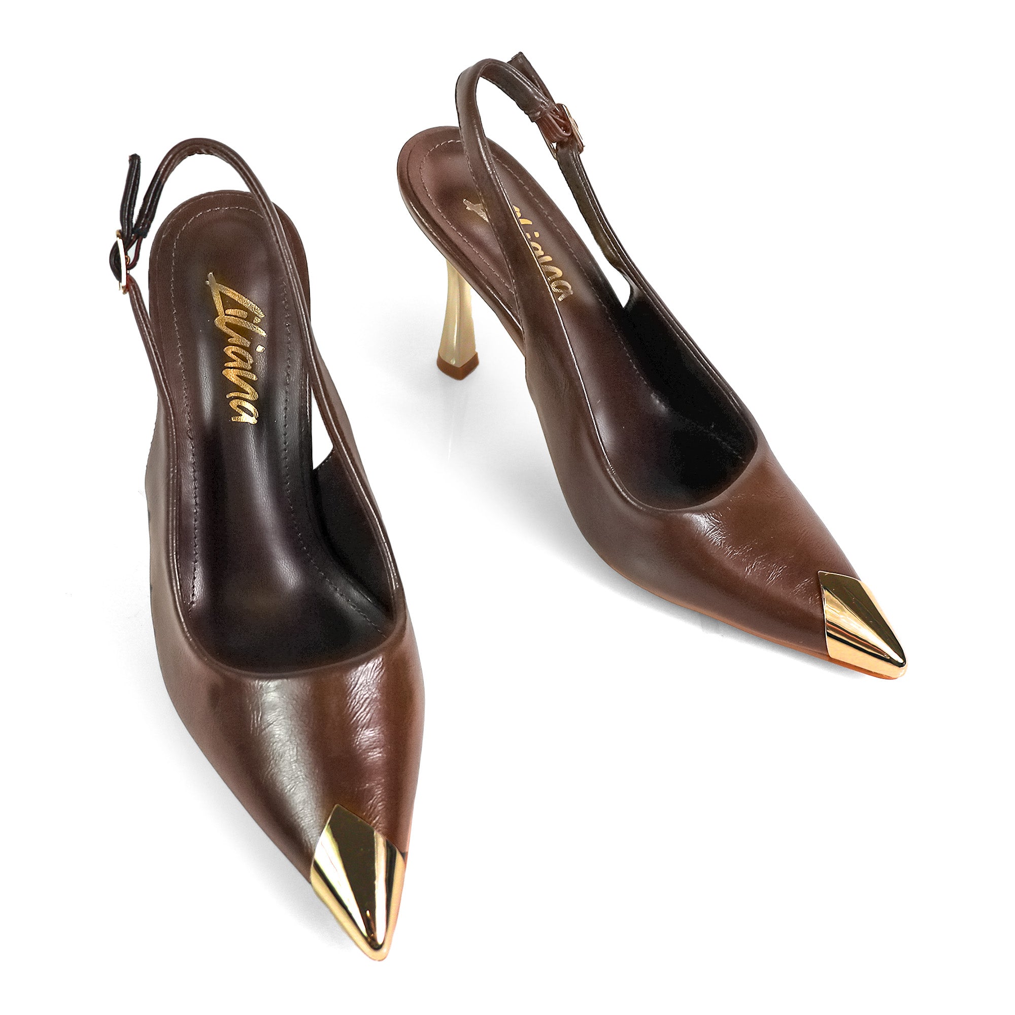 SAKINA-2 METAL CAP POINTED TOE W/SLINGBACK PUMP CHOCOLATE