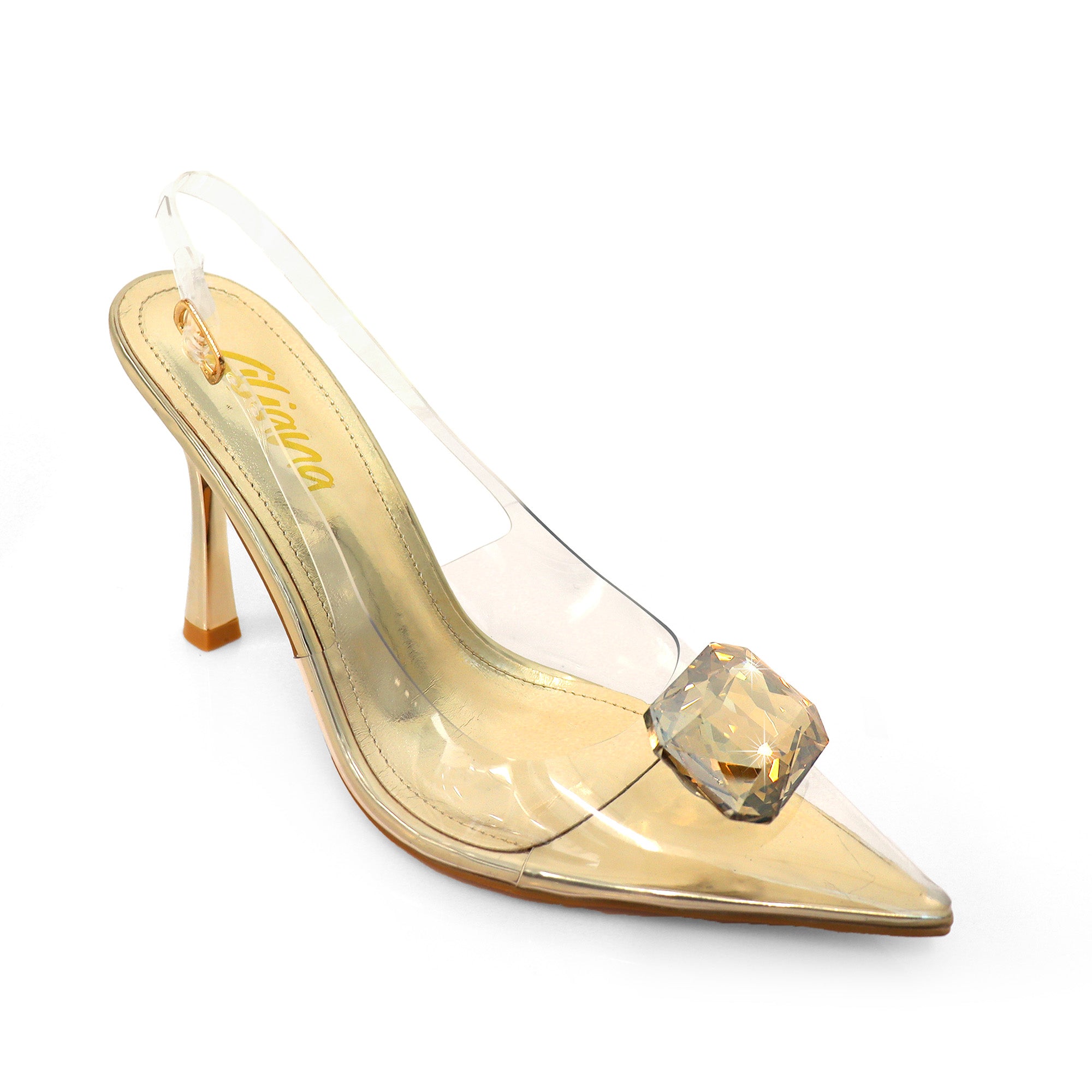 SAKINA-4 POINTIED TOE CRYSTAL W/SLINGBACK PUMP GOLD
