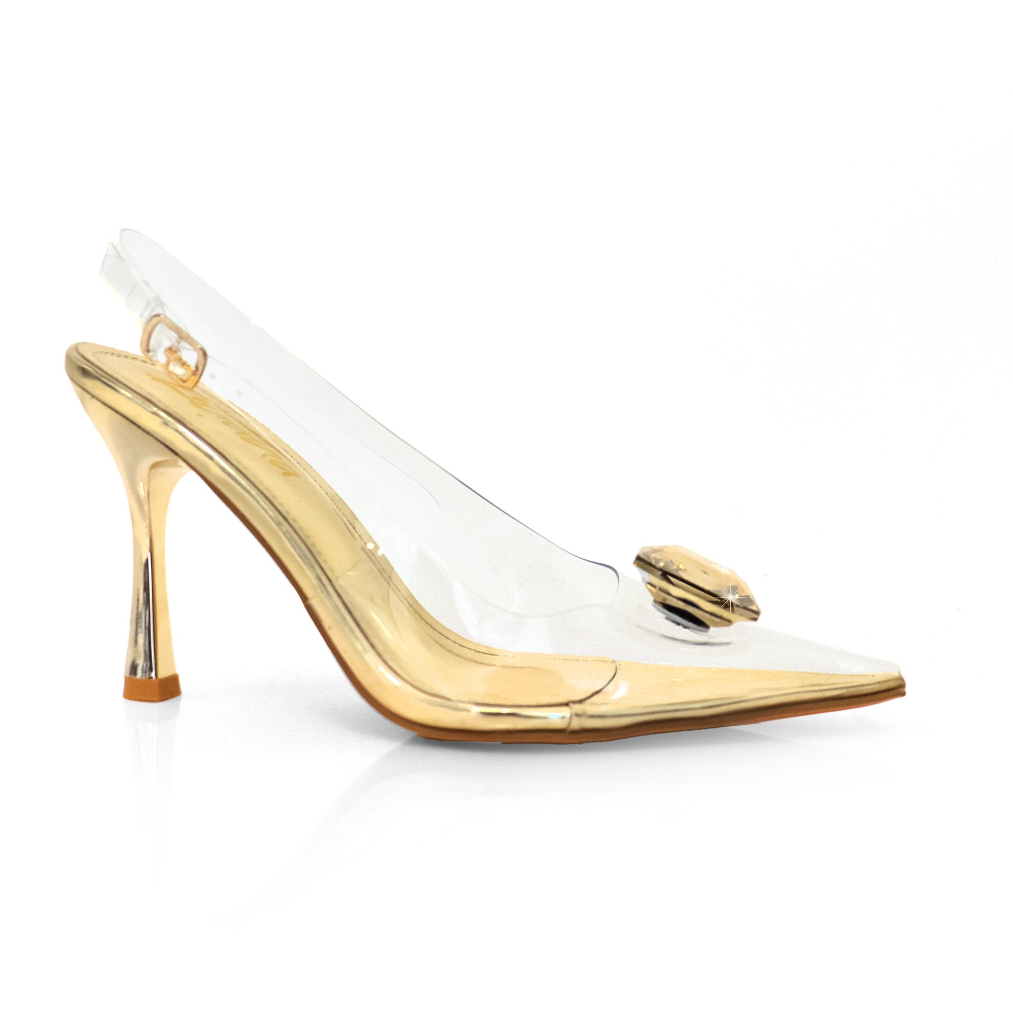 SAKINA-4 POINTIED TOE CRYSTAL W/SLINGBACK PUMP GOLD